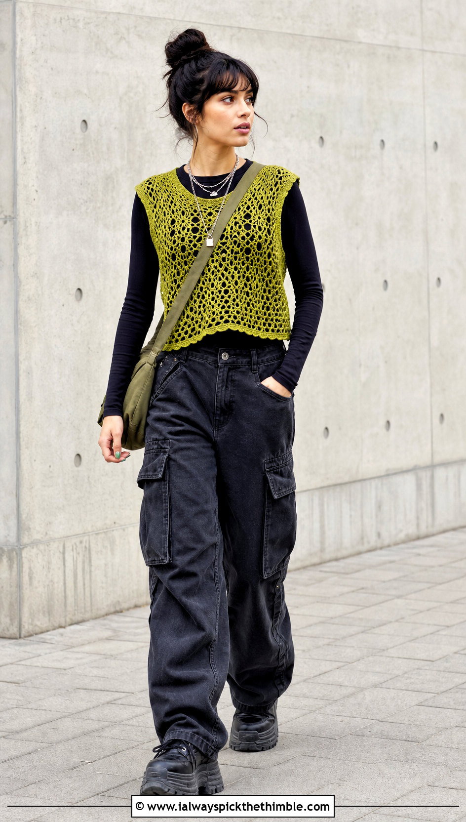 Mesh Crochet Top With Cargo Pants - 20 grunge crochet clothes and outfit ideas