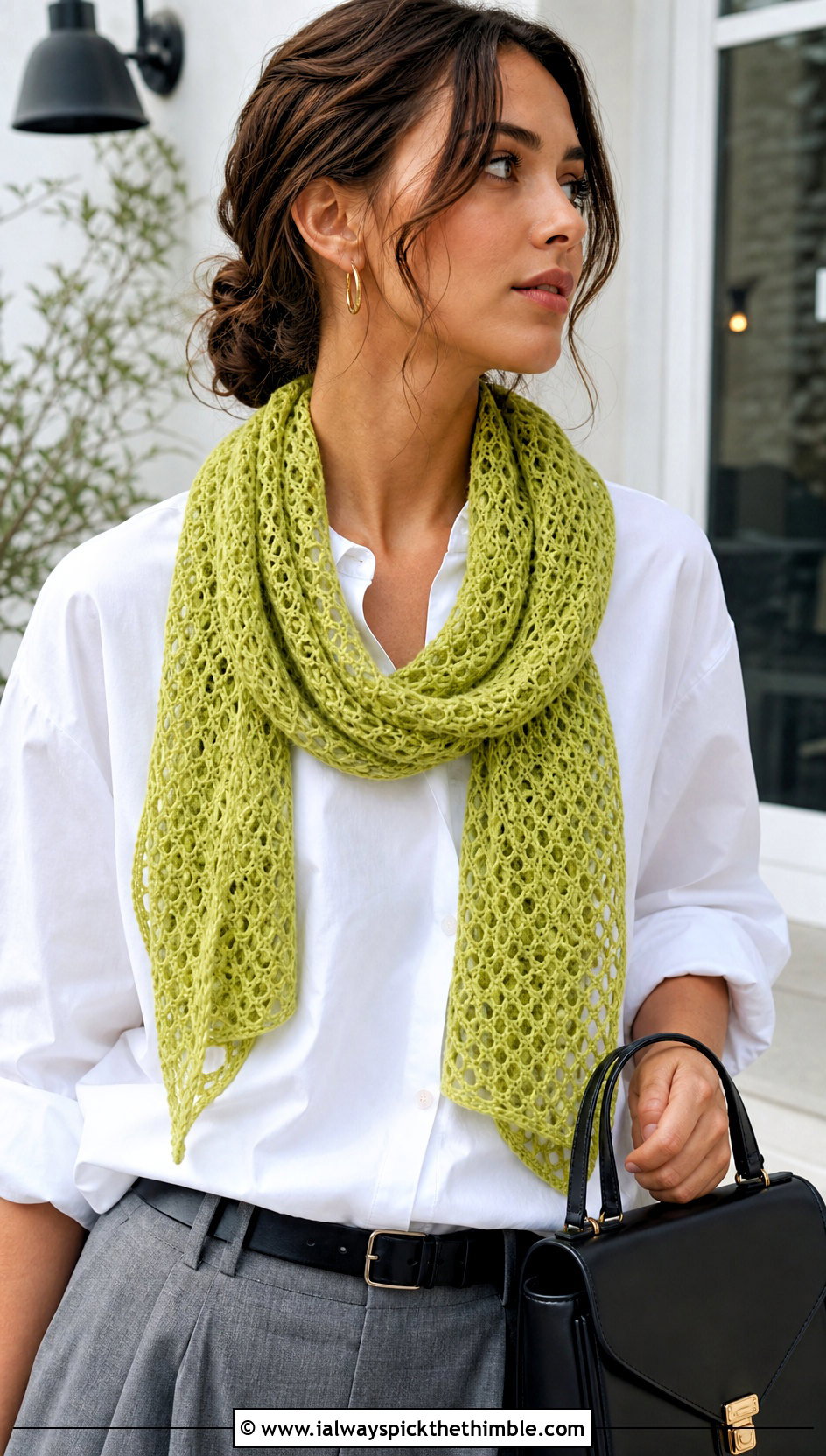Mesh Crochet Tube Scarf With White Shirt - 20 Crochet Tube Scarf outfit ideas