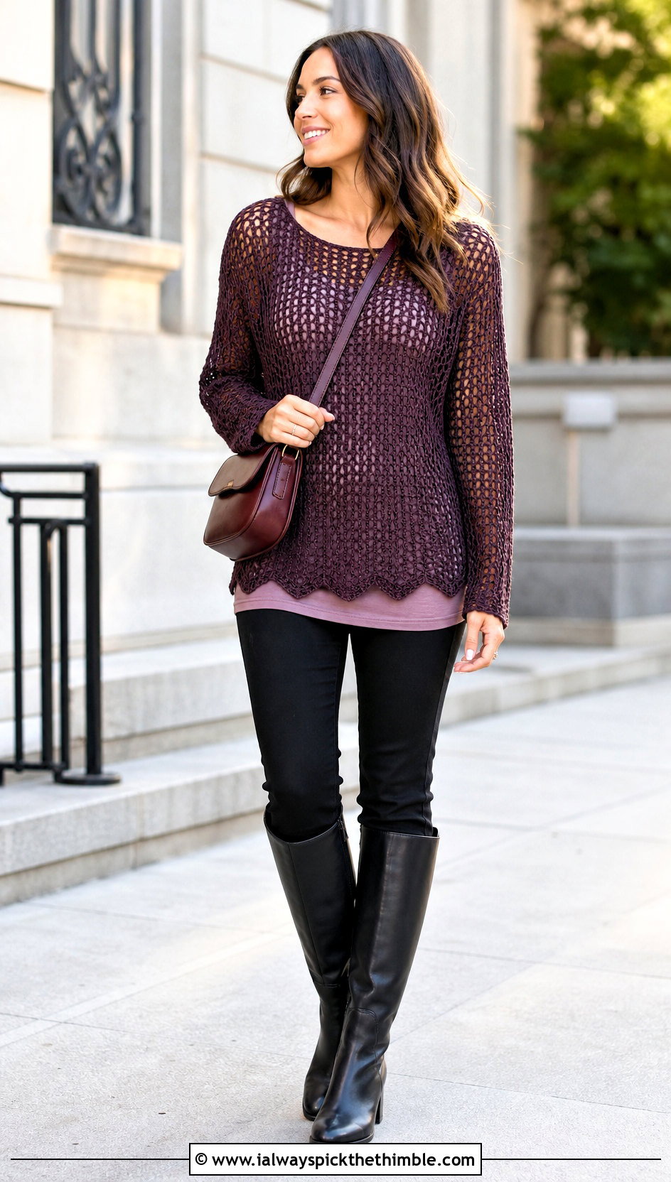 Mesh Crochet Tunic With Slim Pants - 20 mesh crochet outfit ideas