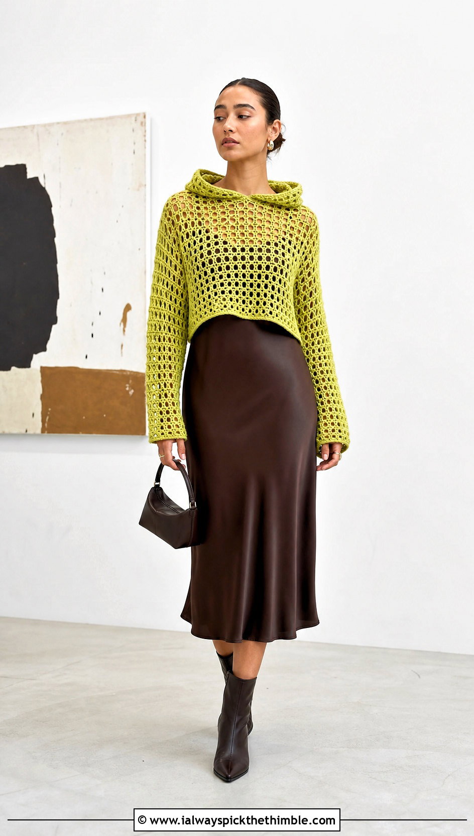 Mesh Crochet Turtleneck Hoodie Over A Slip Dress - 25 crochet turtleneck hoodie outfit ideas