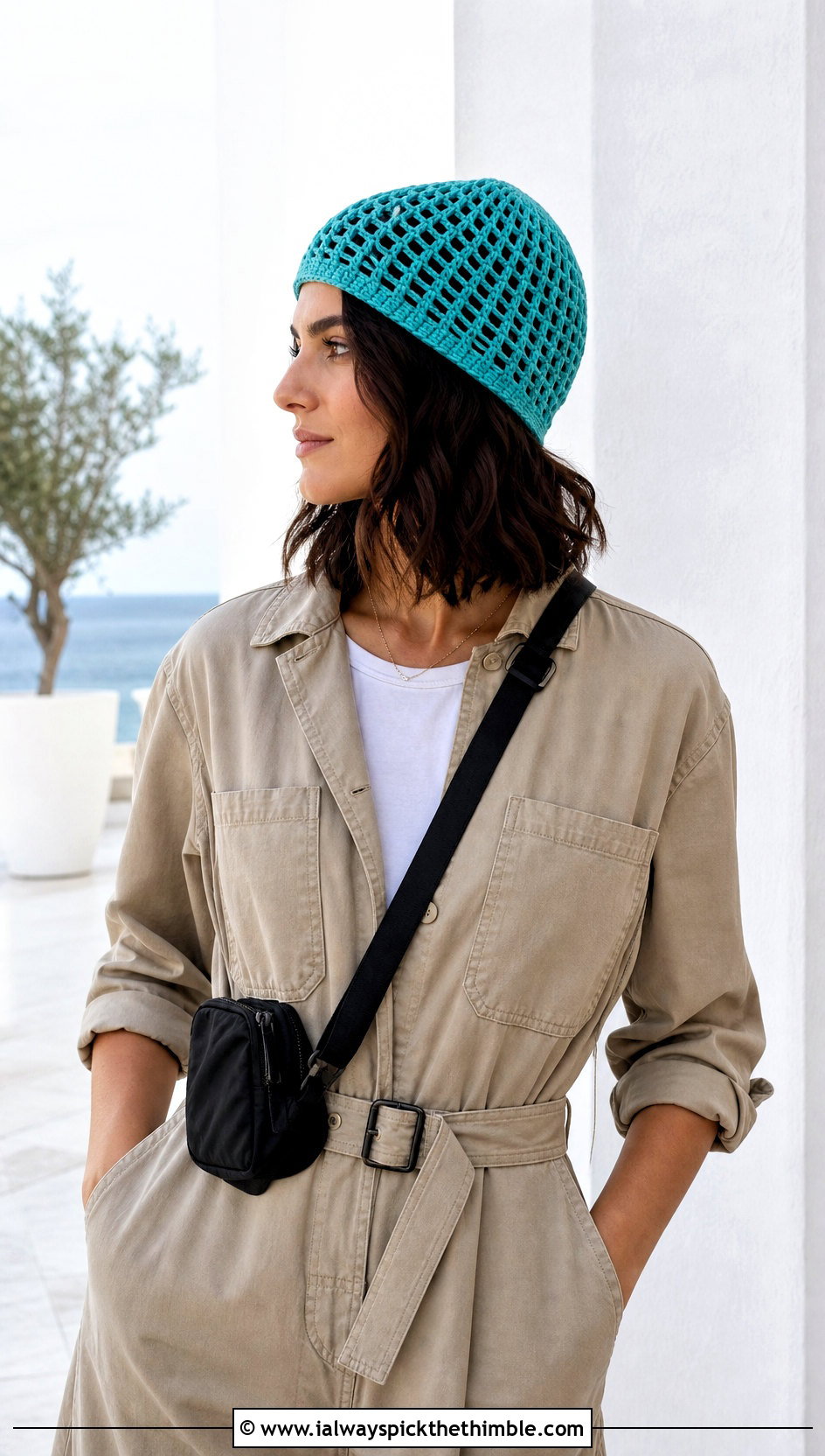 Mesh Crocheted Beanie With Utility Jumpsuit And Sneakers - 25 crocheted beanie outfit ideas