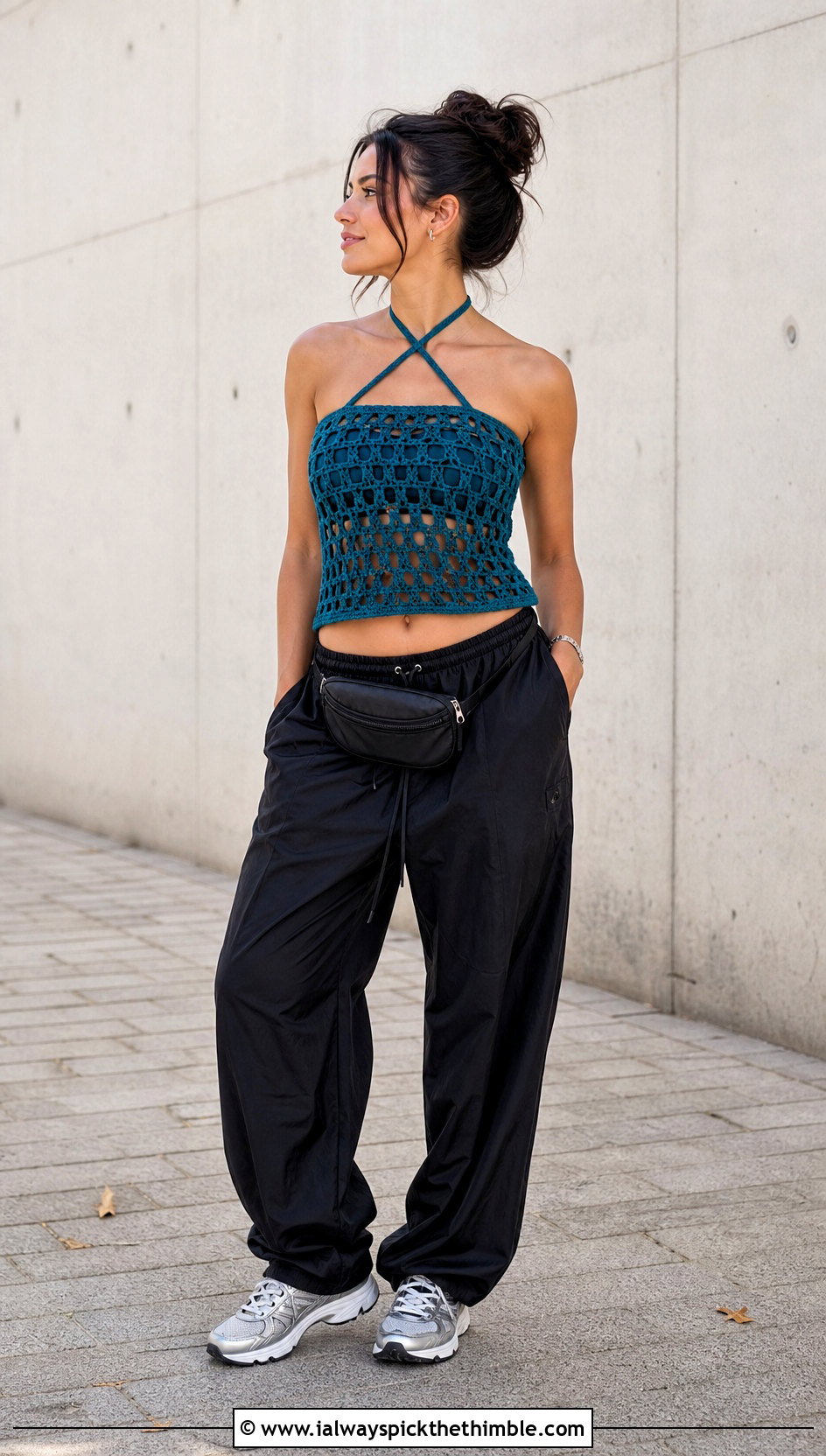 Mesh Cross Back Crochet Tube Top With Parachute Pants - 20 Crochet Tube Top With Straps outfit ideas