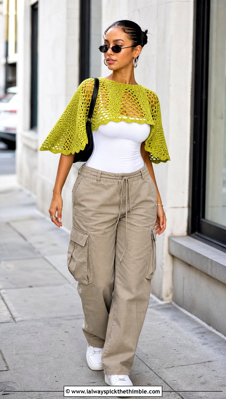 Mesh DIY Crochet Cape With Cargo Pants - 15 diy crochet cape outfit ideas