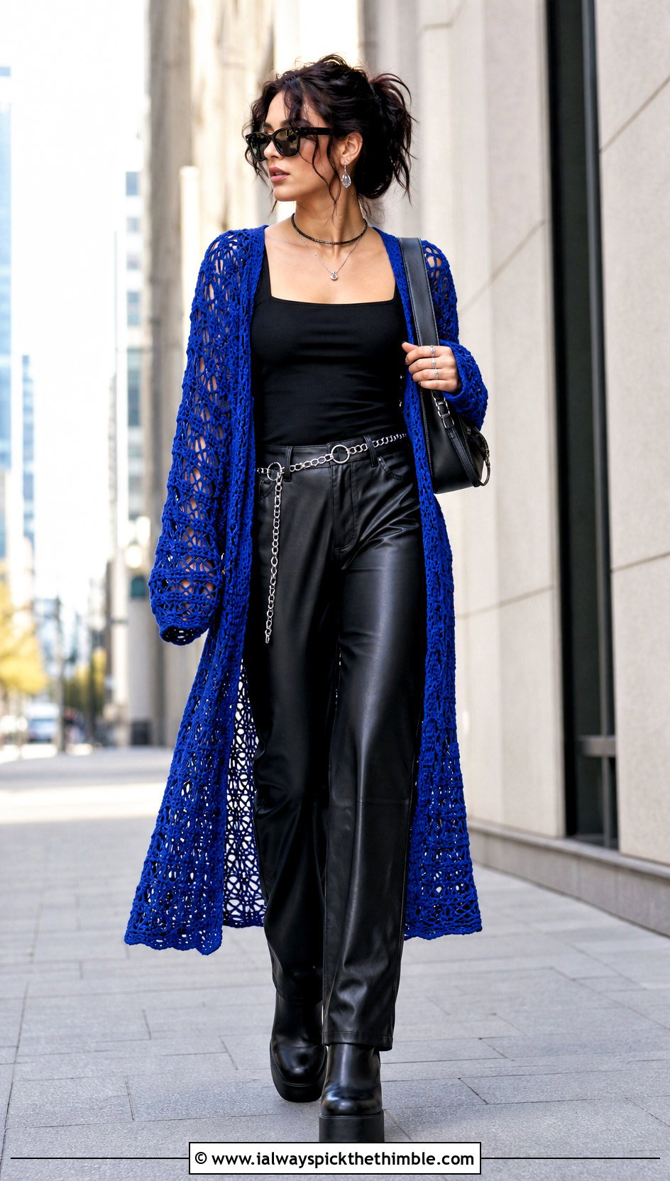 Mesh Goth Crochet Cardigan With Leather Pants - 15 goth crochet cardigan outfit ideas
