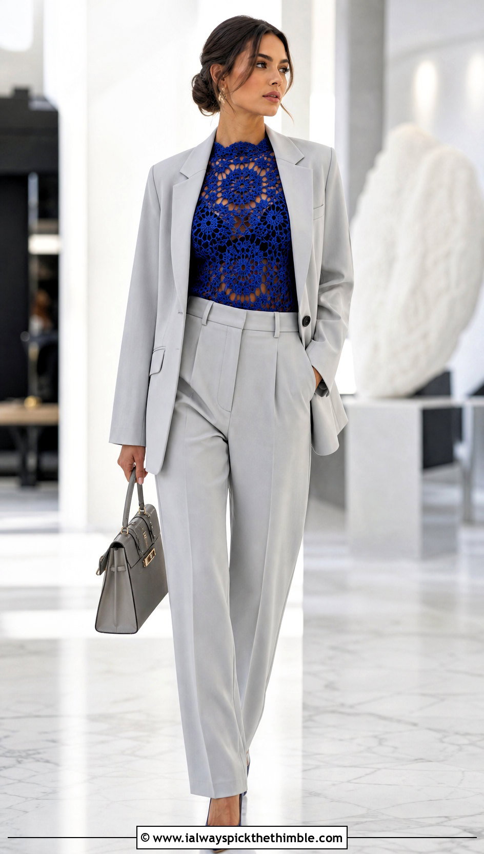 Mesh Granny Square Top With Blazer And Trousers - 25 granny square top outfit ideas