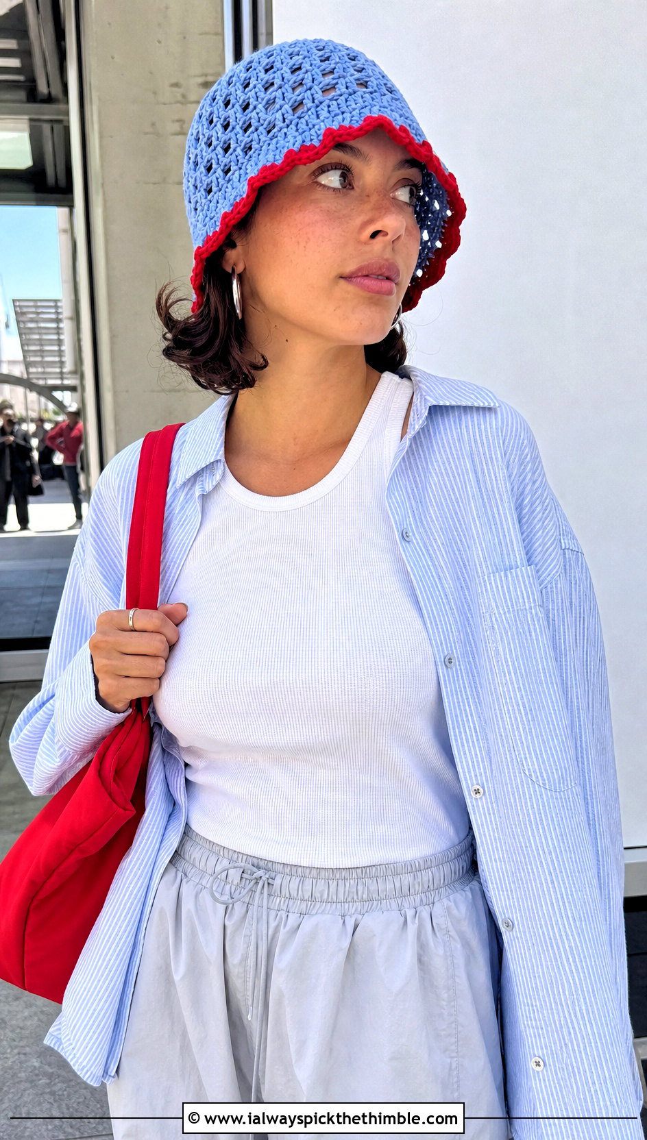 Mesh Granny Stitch Bucket Hat With Parachute Pants - 20 granny crochet bucket hat outfit ideas