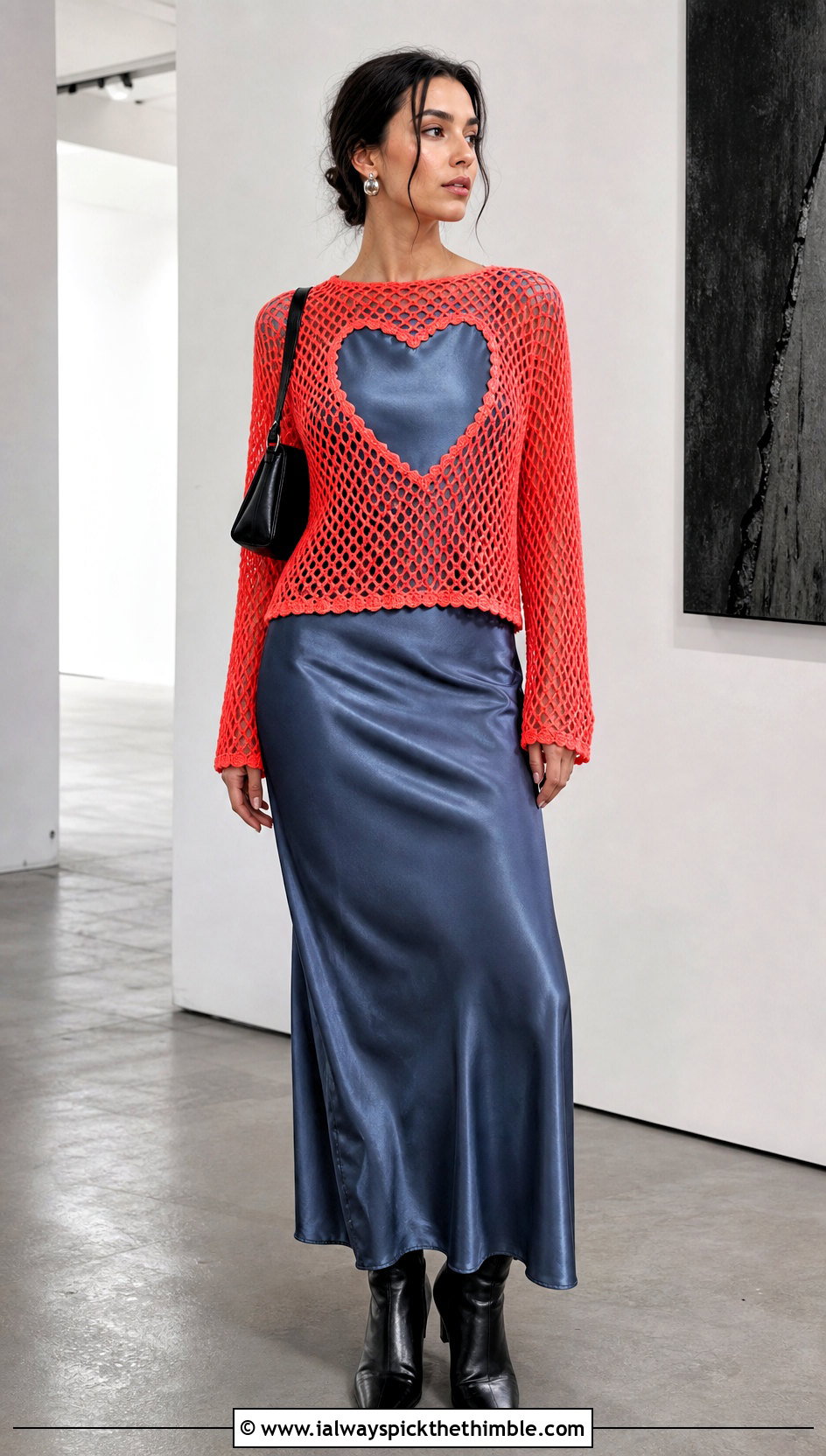 Mesh Heart Cutout Crochet Top Over A Slip Dress - 20 heart cutout crochet top outfit ideas