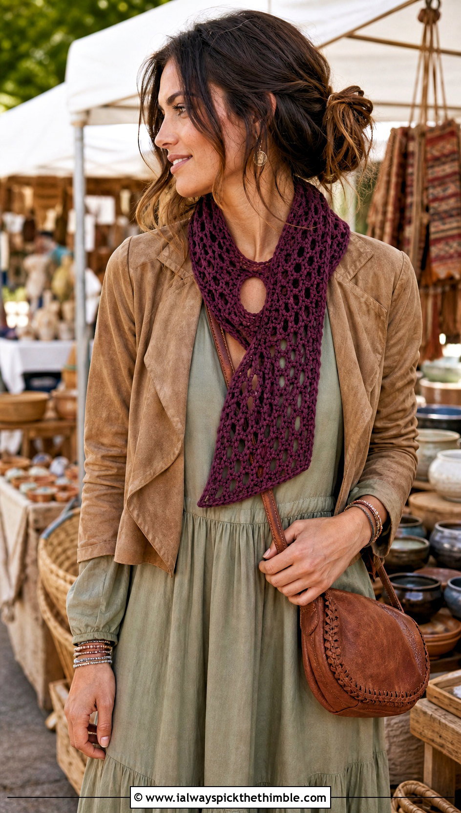 Mesh Keyhole Scarf With Maxi Dress - 15 Crocheted Keyhole Scarf outfit ideas