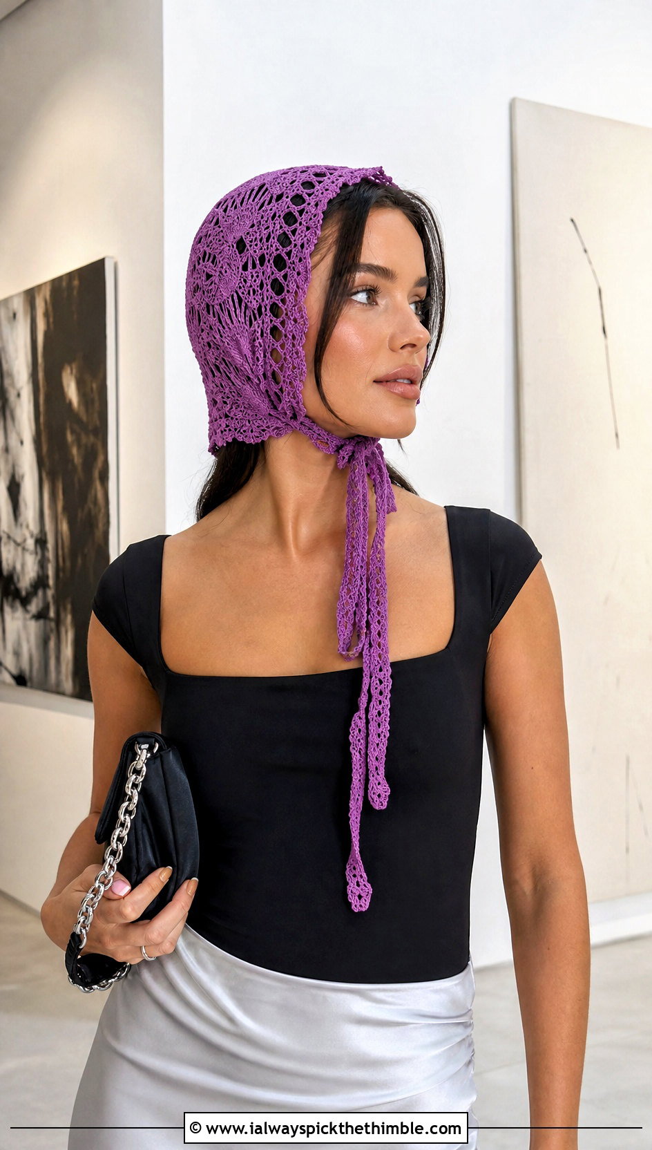 Mesh Lace Bonnet With Satin Slip Skirt - 25 crochet bonnets outfit ideas