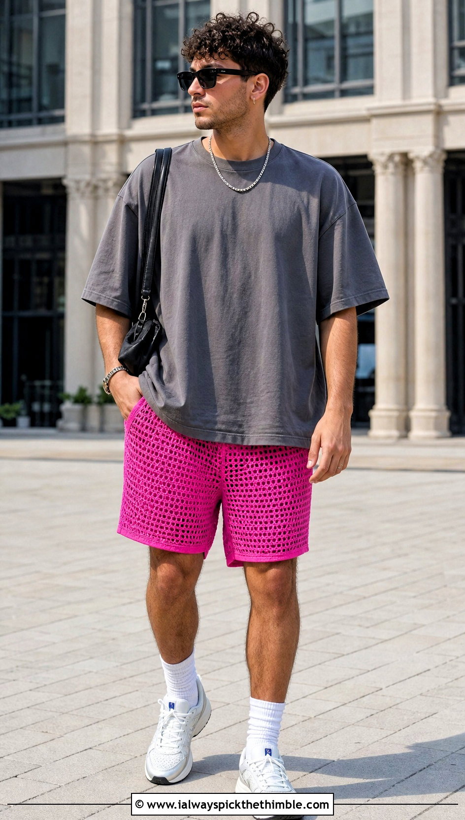 Mesh Mens Crochet Shorts With Oversized T Shirt - 25 Crochet Mens Shorts outfit ideas
