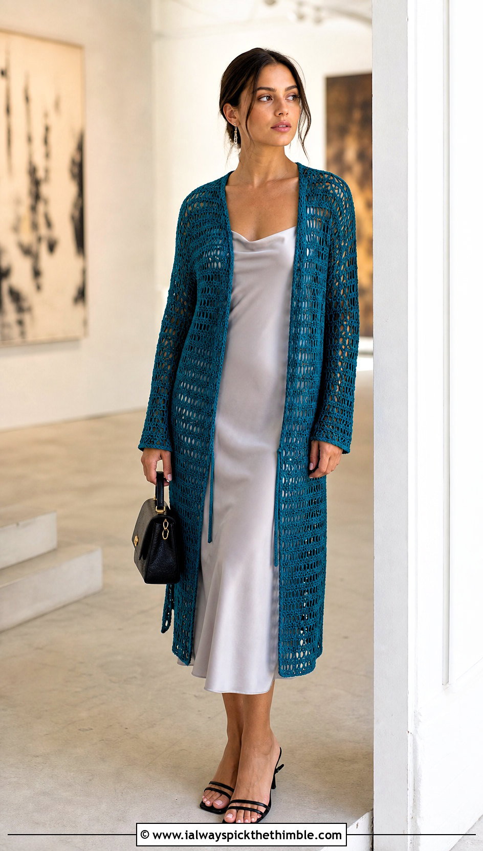 Mesh One Piece Crochet Cardigan With Slip Dress - 25 one piece crochet cardigan outfit ideas