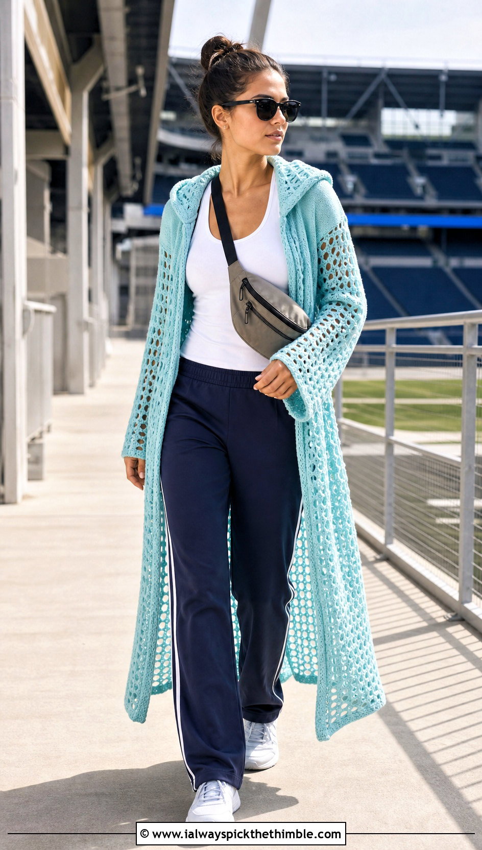 Mesh Panel Crochet Hoodie Blanket With Track Pants - 20 crochet hoodie blanket outfit ideas