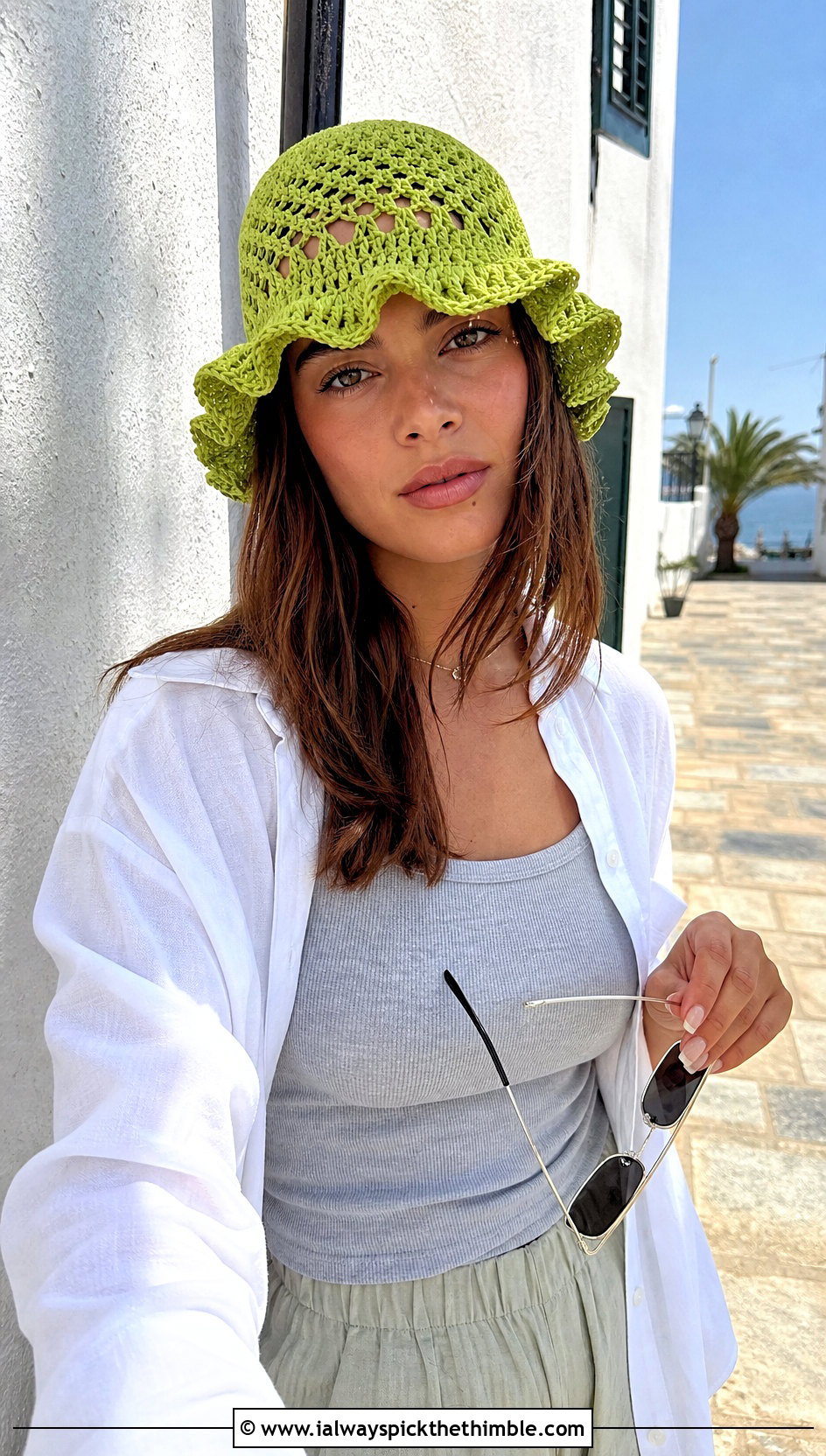 Mesh Ruffle Crochet Bucket Hat With Matching Shorts Set - 25 ruffled crochet hat outfit ideas