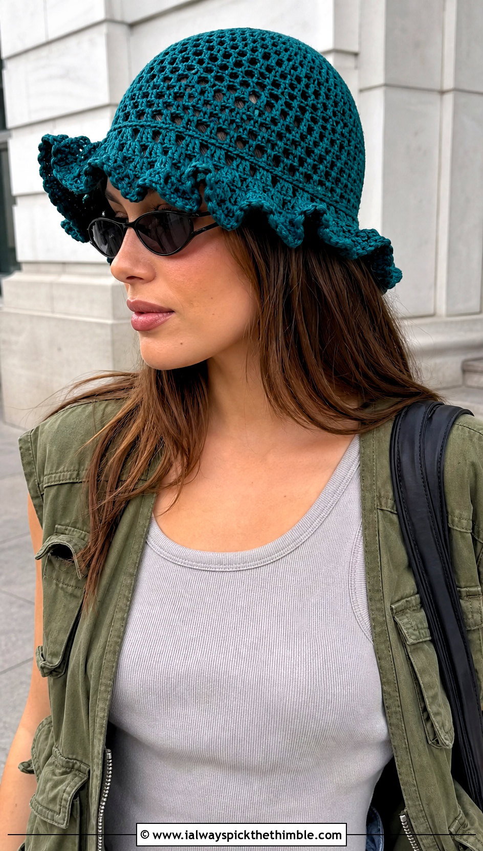 Mesh Ruffled Crochet Bucket Hat With Tank And Cargo Pants - 20 ruffled crochet bucket hat outfit ideas