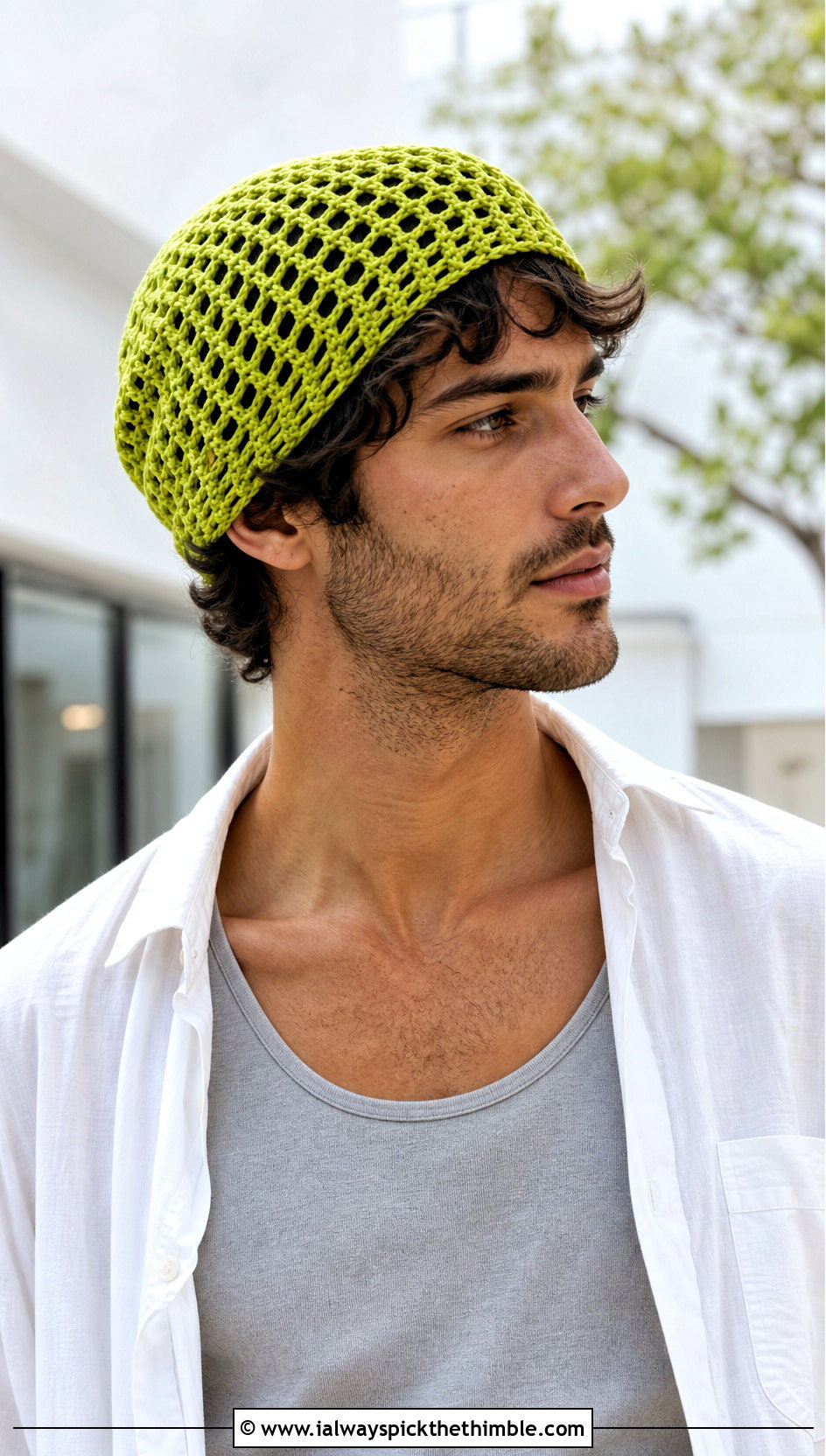 Mesh Slouch Crochet Beanie With Oversized Shirt - 20 Mens Slouch Crochet Beanie outfit ideas