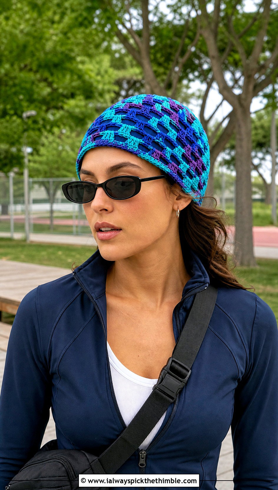 Mesh Stitch Camo Crochet Beanie With Track Jacket - 20 Camo Beanie Crochet Hat outfit ideas