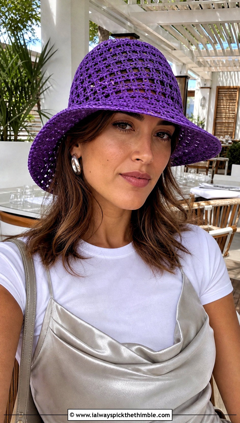 Mesh Stitch Crochet Pilgrim Hat With Satin Slip Dress - 20 Crochet Pilgrim Hat outfit ideas