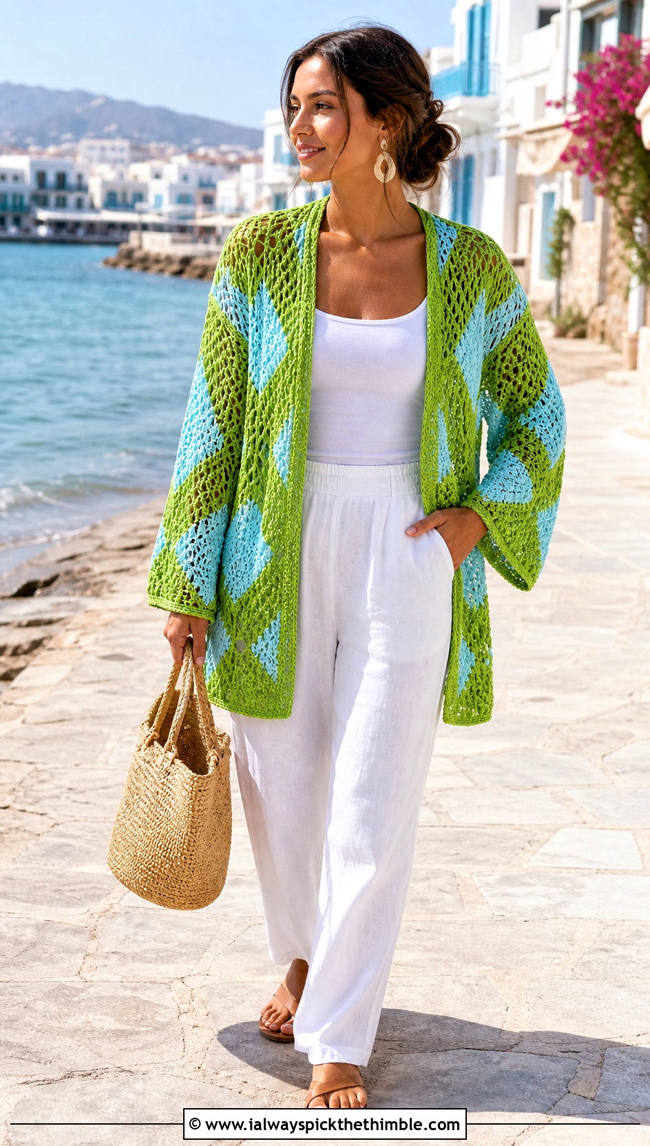 Mesh Stitch Howls Crochet Jacket With Linen Pants - 20 Howl's Crochet Jacket outfit ideas