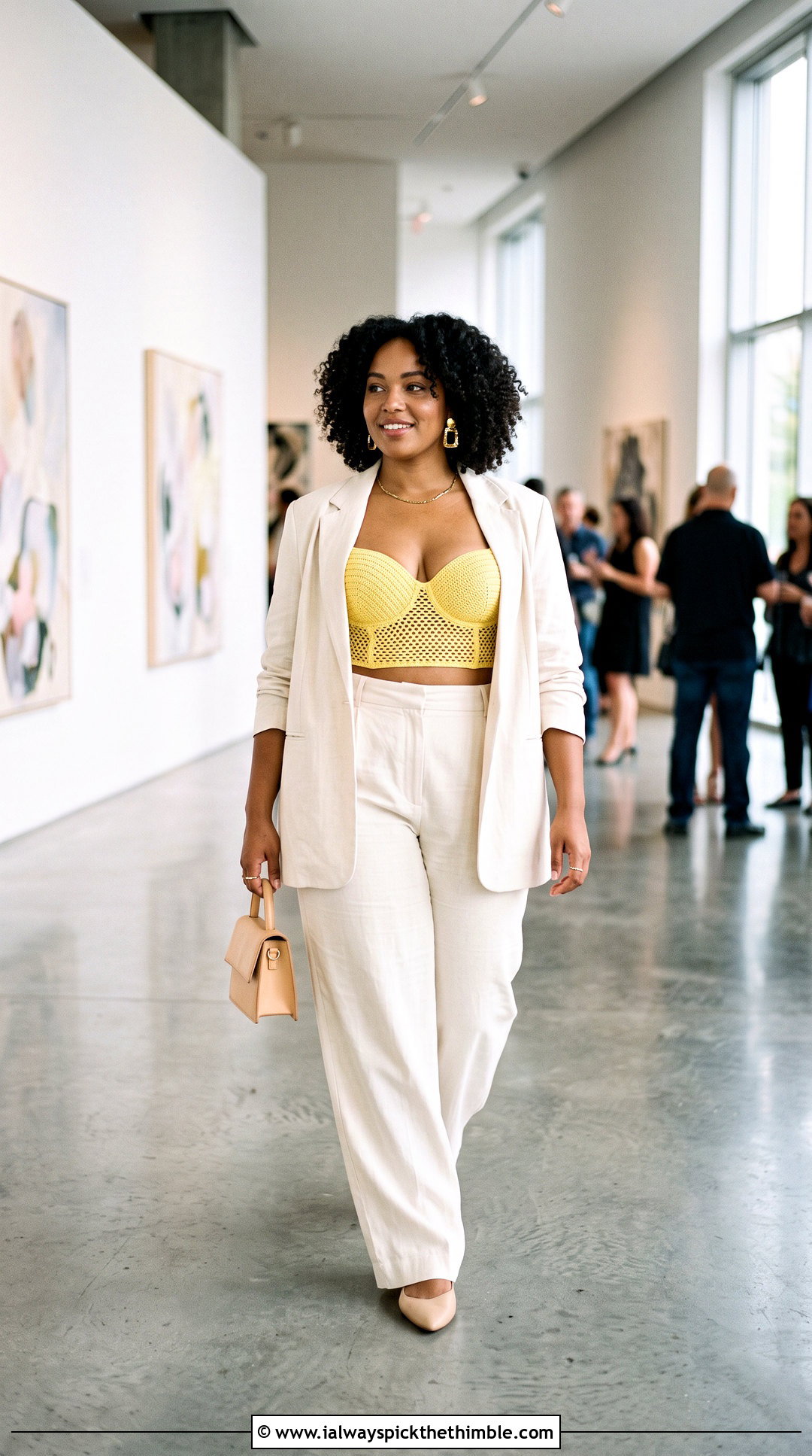 Mesh Stitch Longline Push Up Crochet Bra With Wide Leg Trousers - 20 crochet push up bra outfit ideas