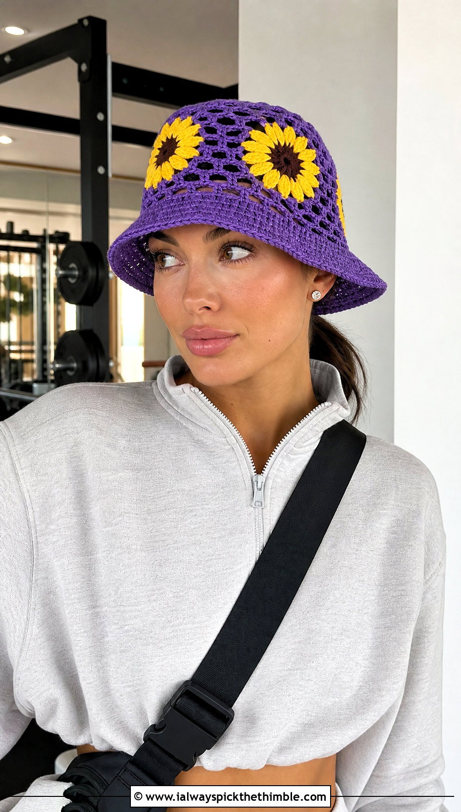 Mesh Sunflower Bucket Hat With Matching Sweat Set - 15 Handmade Crochet Sunflower Hat outfit ideas