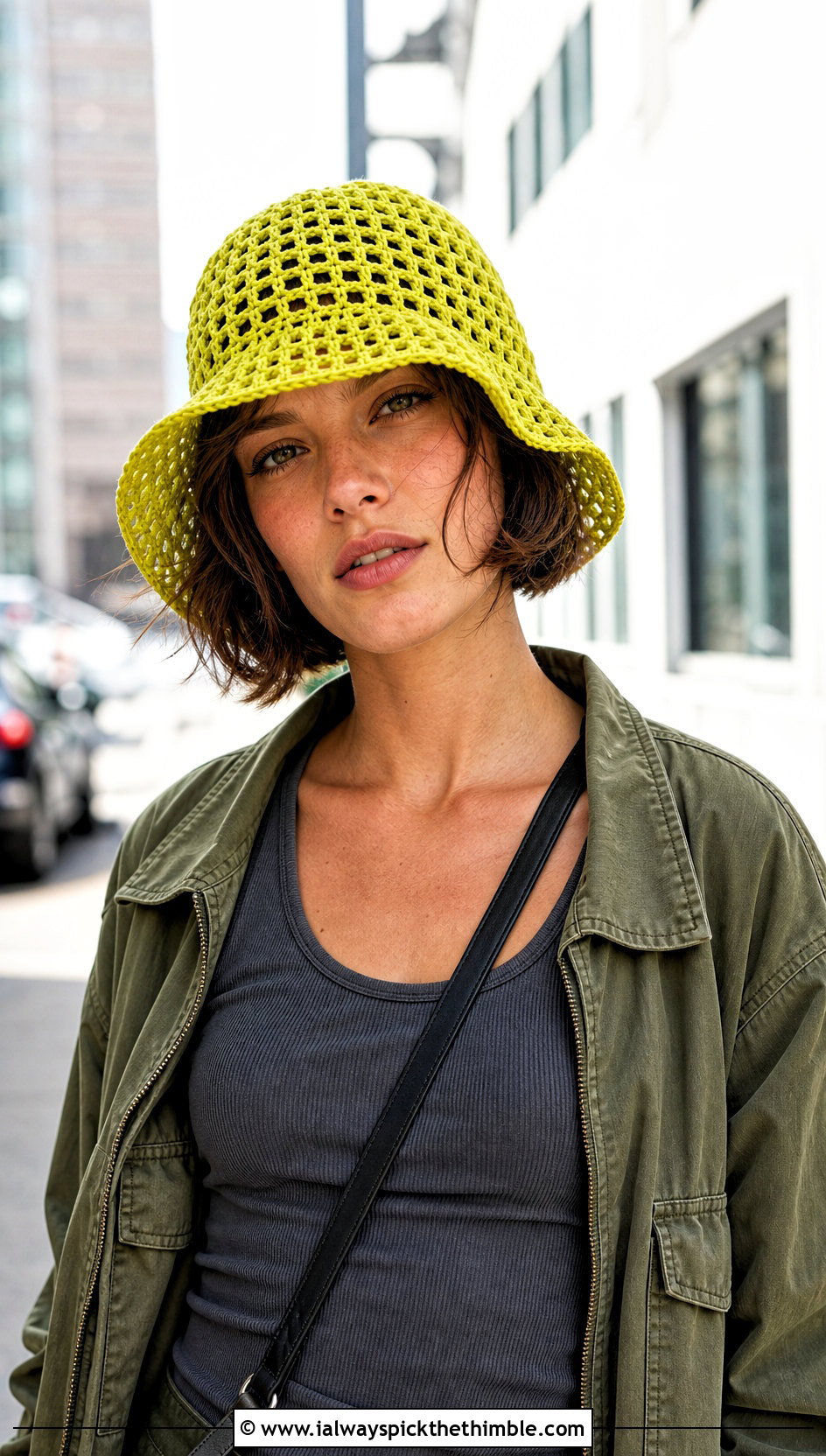 Mesh Yellow Crochet Bucket Hat With Cargo Skirt - 20 yellow crochet bucket hat outfit ideas