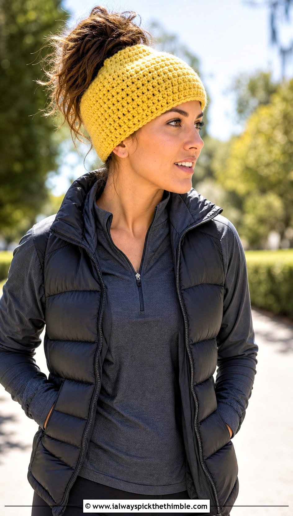 Messy Bun Bert Crochet Hat With Athleisure - 15 Bert Crochet Hat outfit ideas