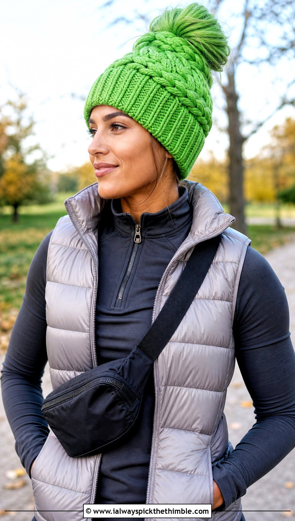 Messy Bun Braided Beanie With Activewear Set - 15 Braided Crochet Beanie outfit ideas