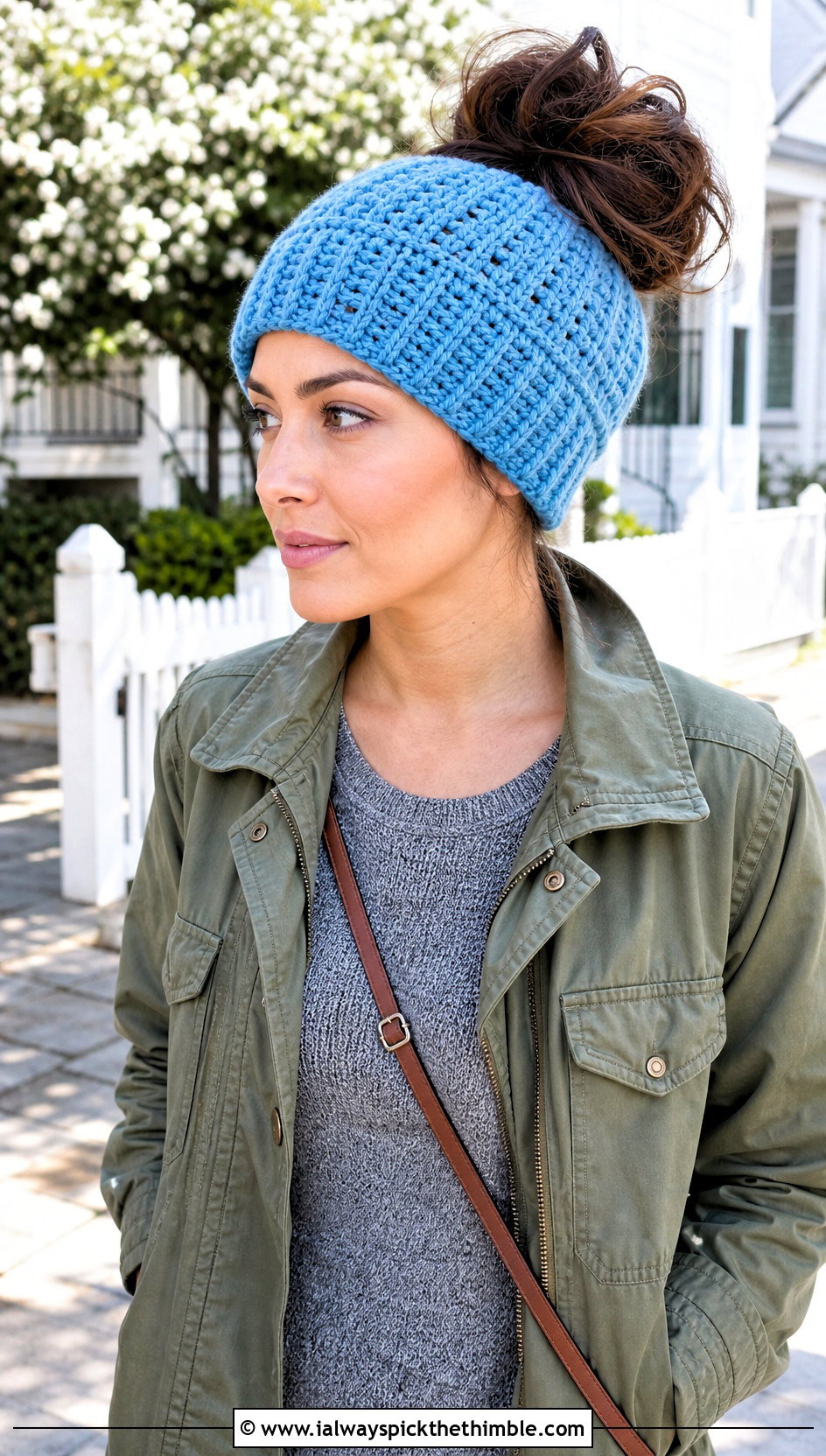 Messy Bun Crochet Beanie With Knit Dress And Sneakers - 20 country cottage crochet beanie outfit ideas