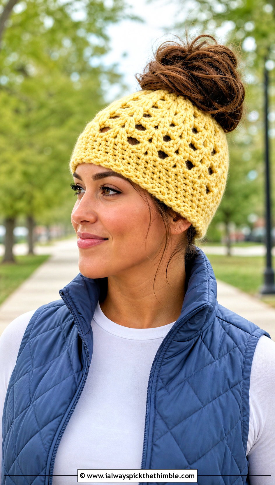 Messy Bun Crochet Beanie With Leggings - 25 crochet hats outfit ideas