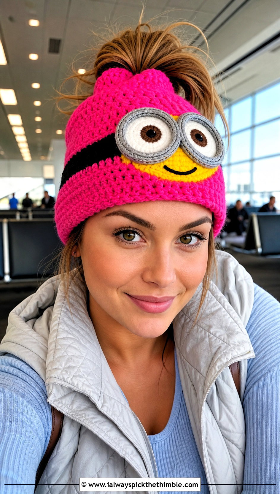 Messy Bun Minion Crochet Beanie With Knit Lounge Set - 20 minion crochet beanie outfit ideas
