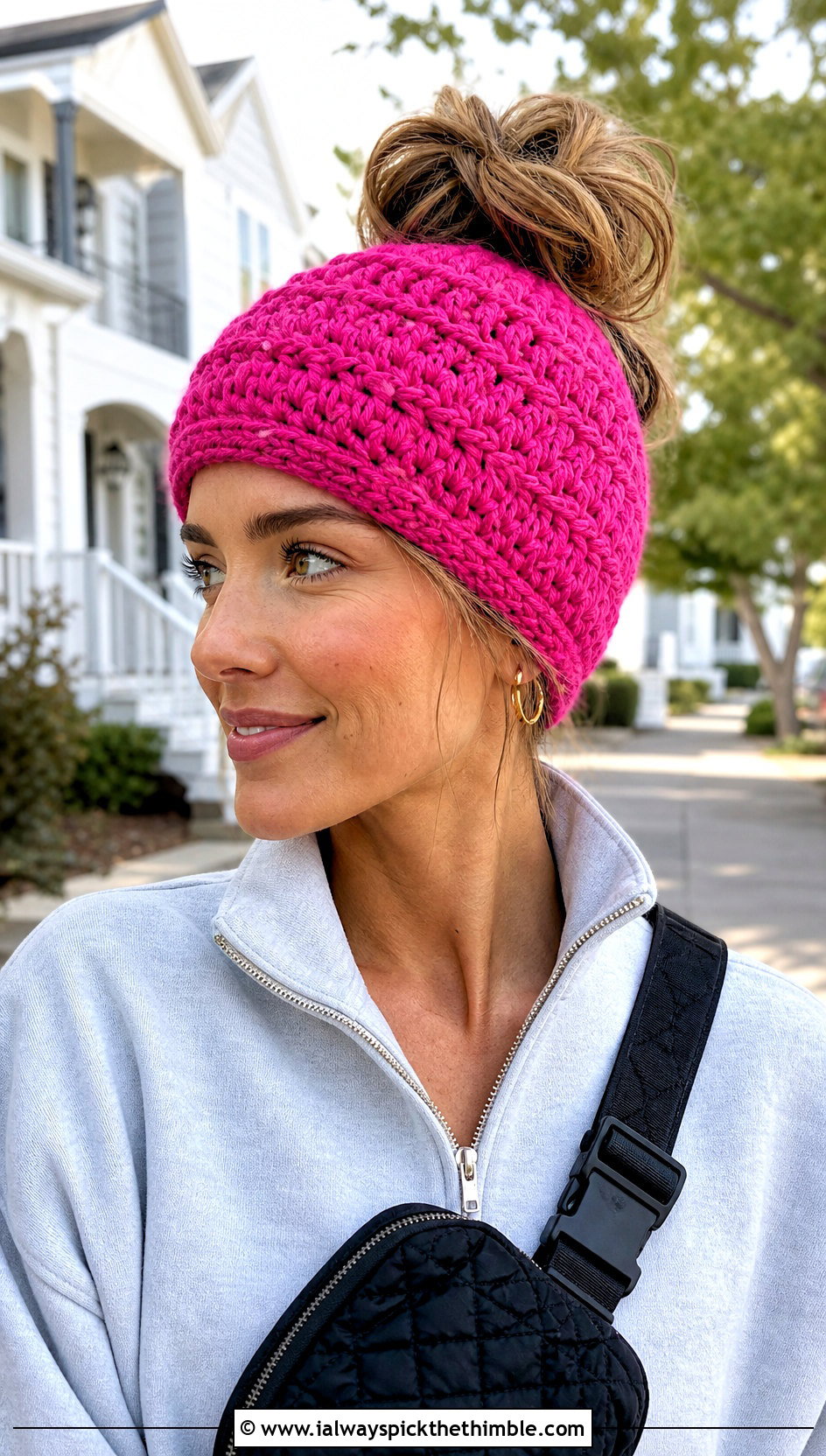 Messy Bun One Hour Crochet Hat With Leggings - 20 One Hour Crochet Hat outfit ideas