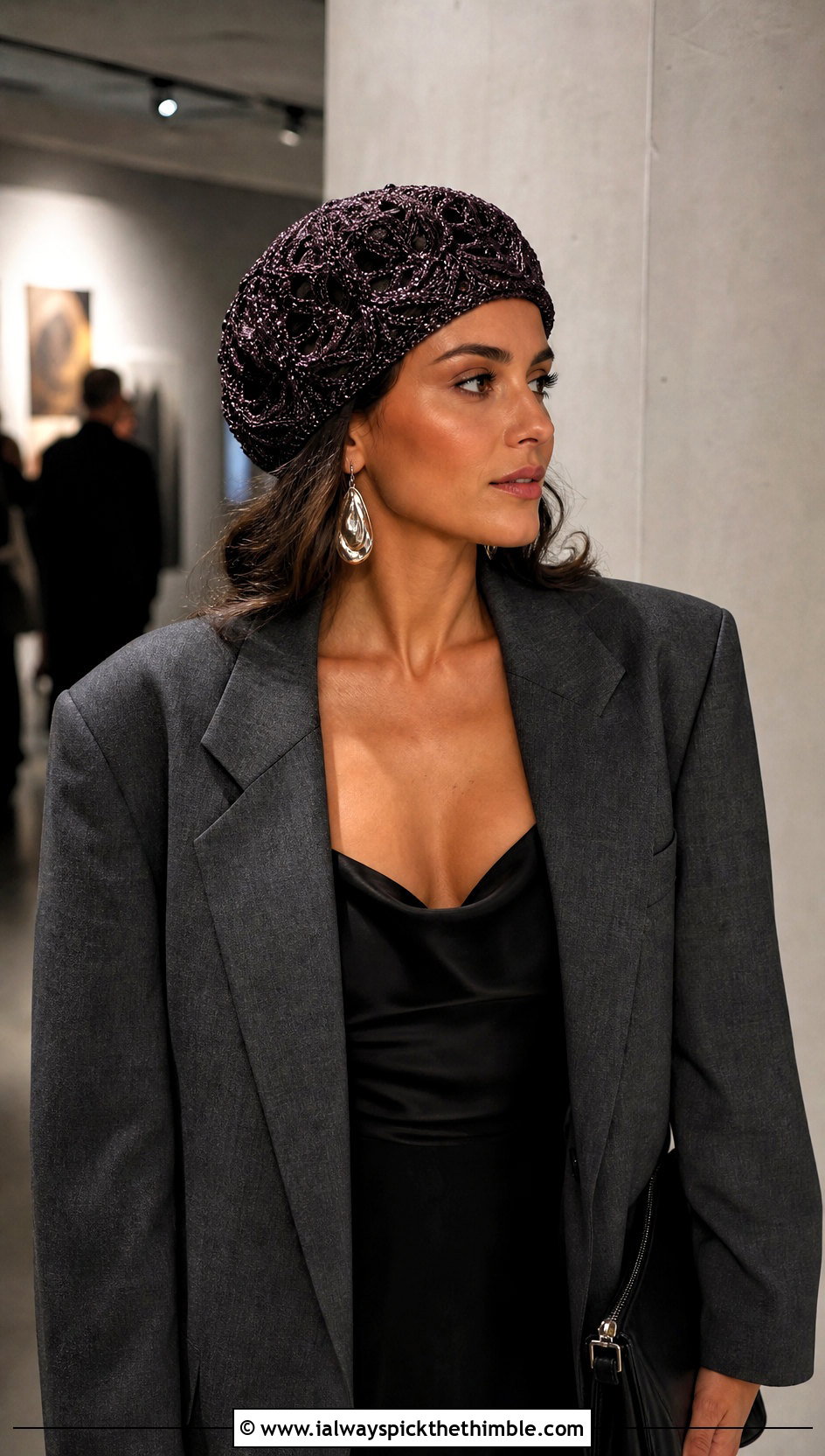Metallic Magnolia Crochet Beret With Slip Dress - 15 magnolia crochet beret outfit ideas