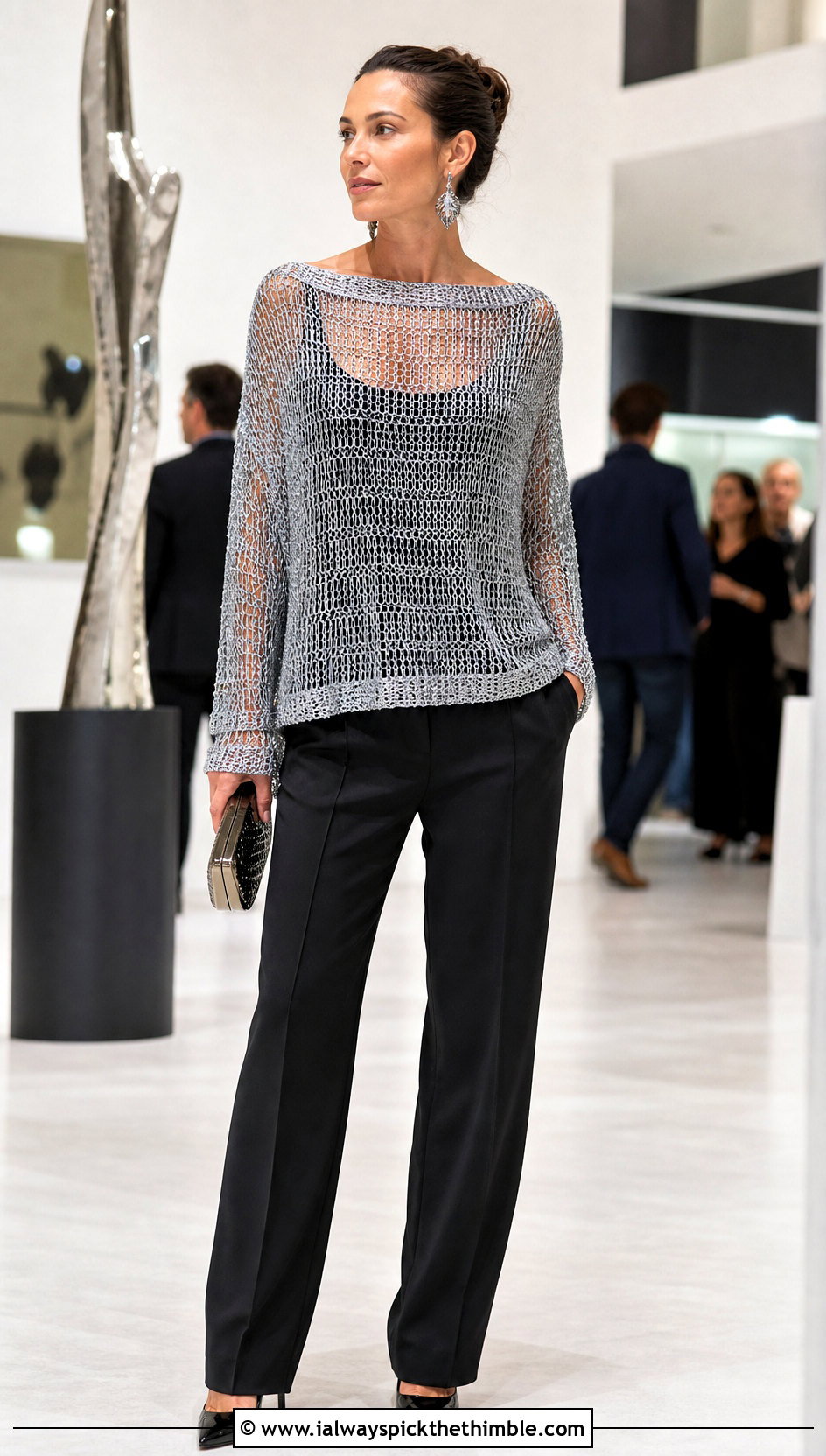 Metallic Thread 2 Rectangle Crochet Top With Tuxedo Trousers - 20 2 Rectangle Crochet Top outfit ideas