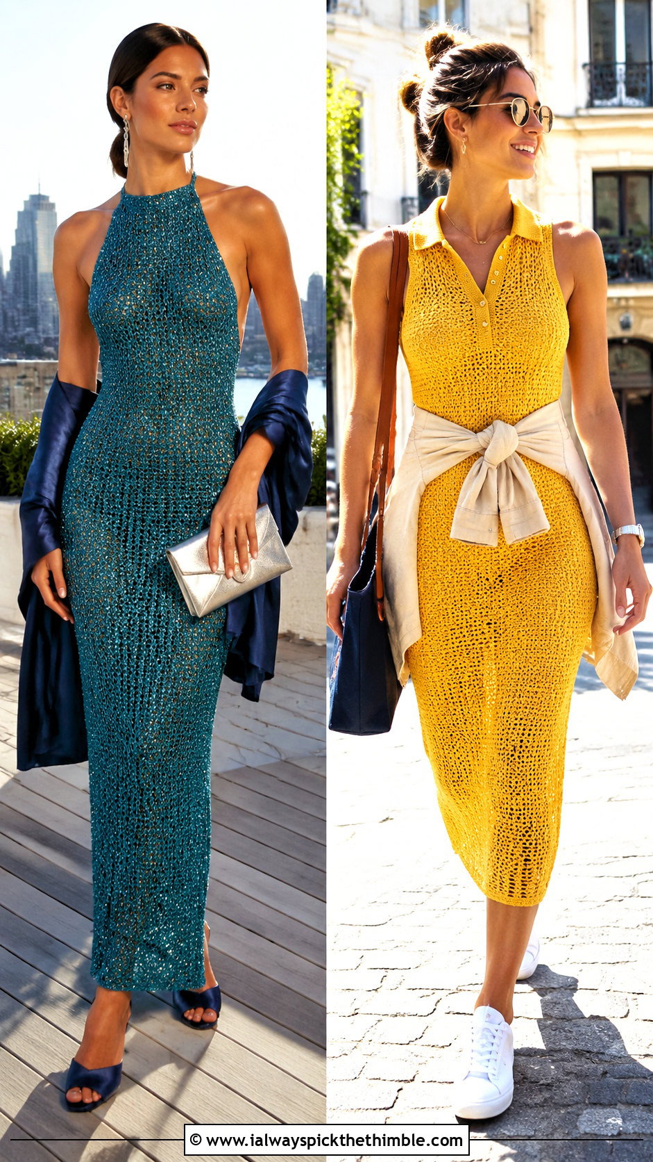 Metallic Thread Backless Crochet Column Dress With Satin Mules - 15 backless crochet dress outfit ideas