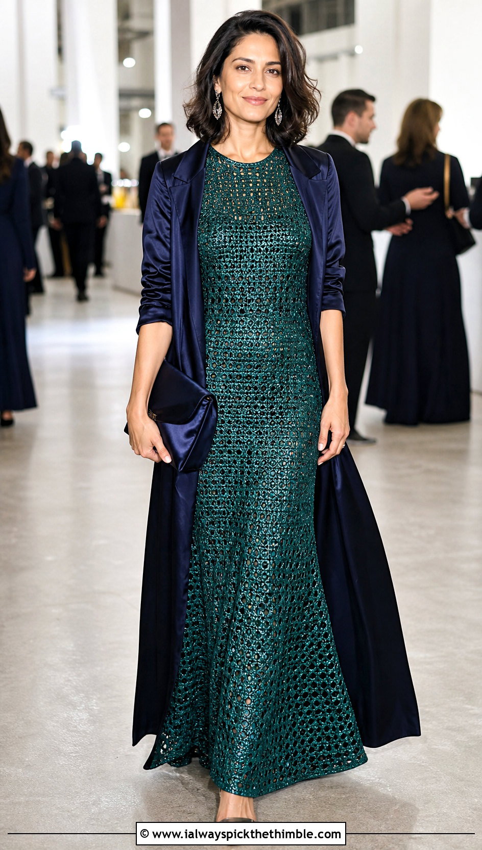 Metallic Thread Crochet Gown With Evening Coat - 25 crochet gown for ladies outfit ideas