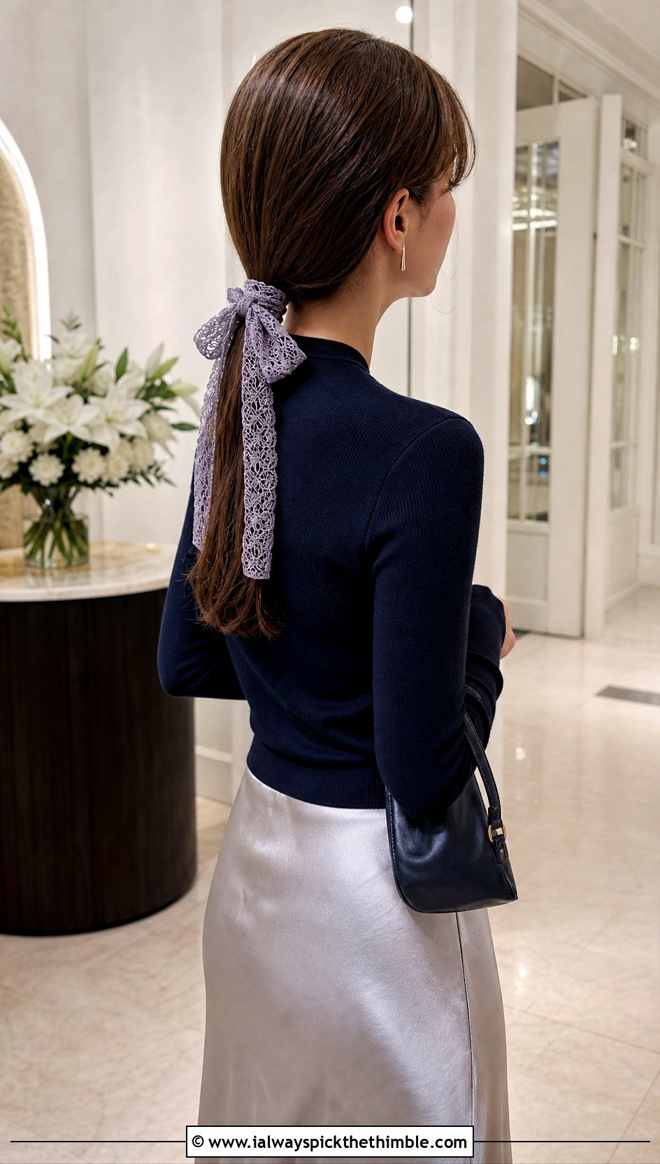 Metallic Thread Crochet Hair Tie Scarf With Satin Skirt - 20 crochet hair tie scarf outfit ideas