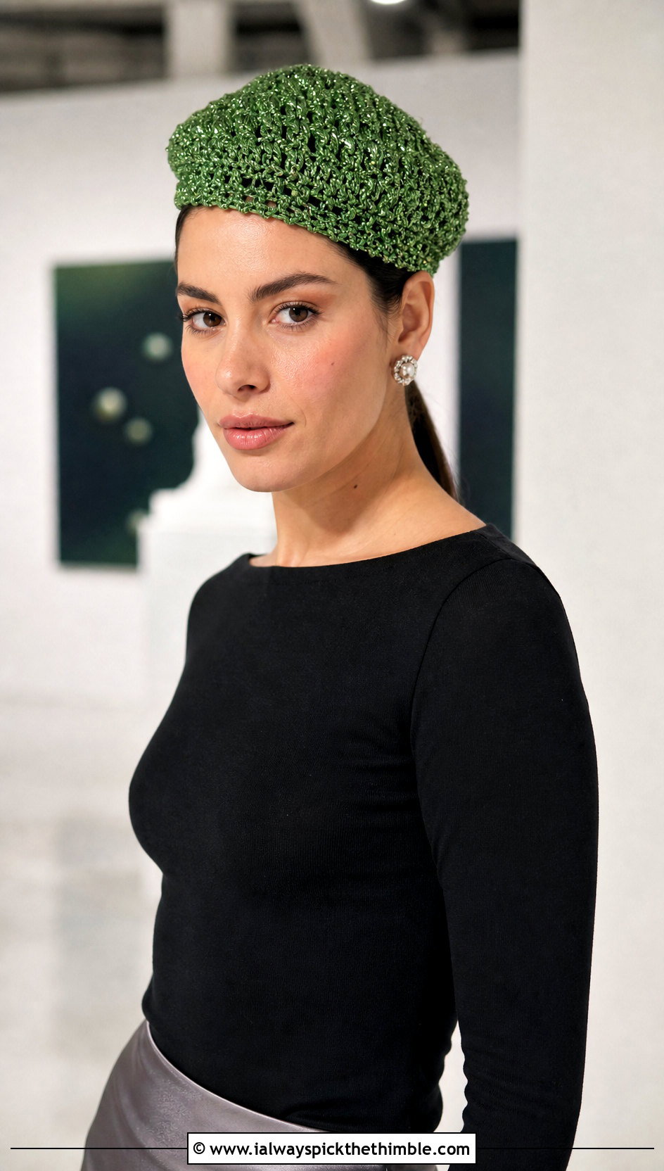 Metallic Thread Crochet Pillbox Hat With Satin Slip Skirt - 20 crochet pillbox hat outfit ideas