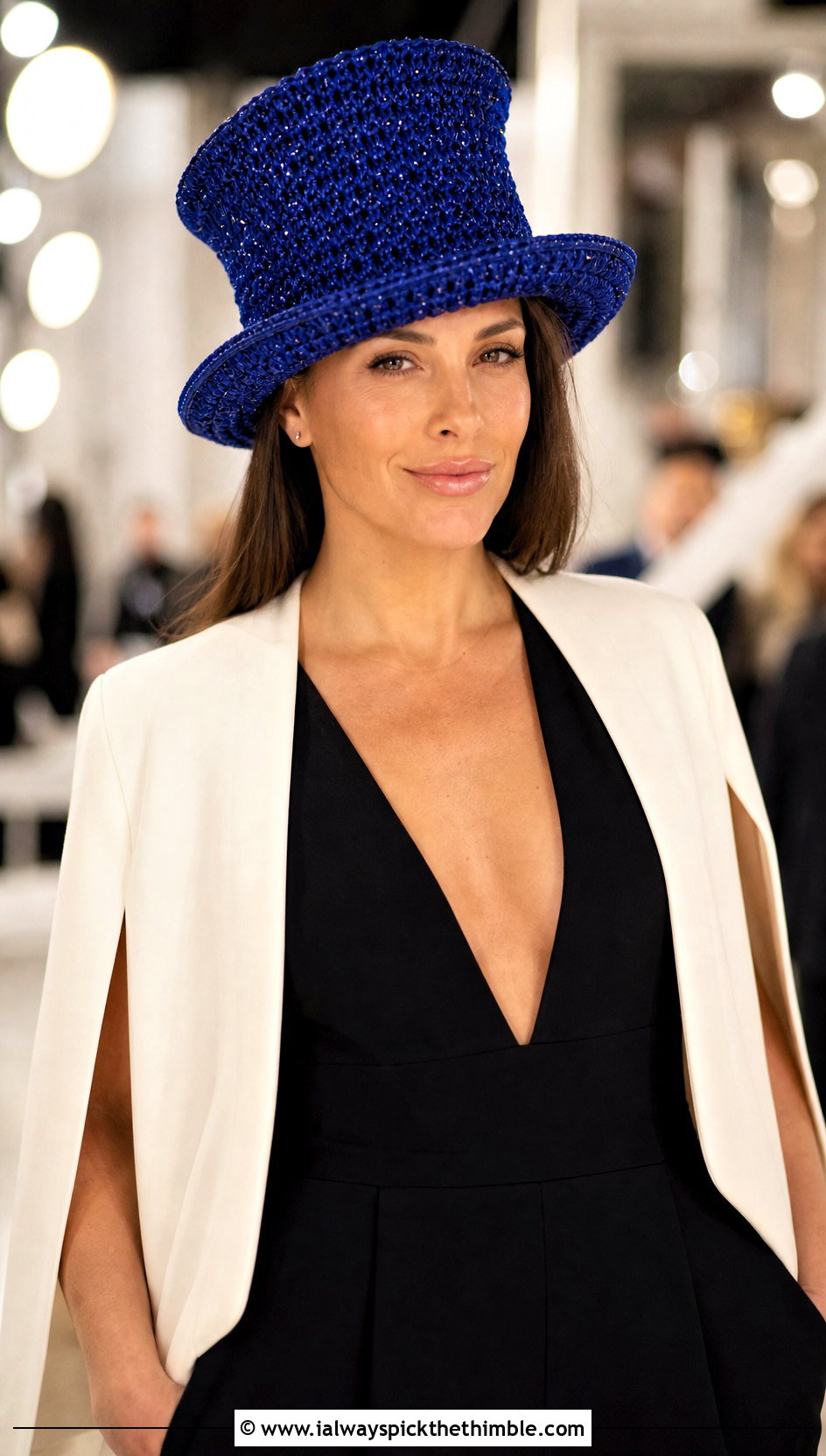 Metallic Thread Crochet Top Hat With Evening Jumpsuit - 25 crochet top hat outfit ideas