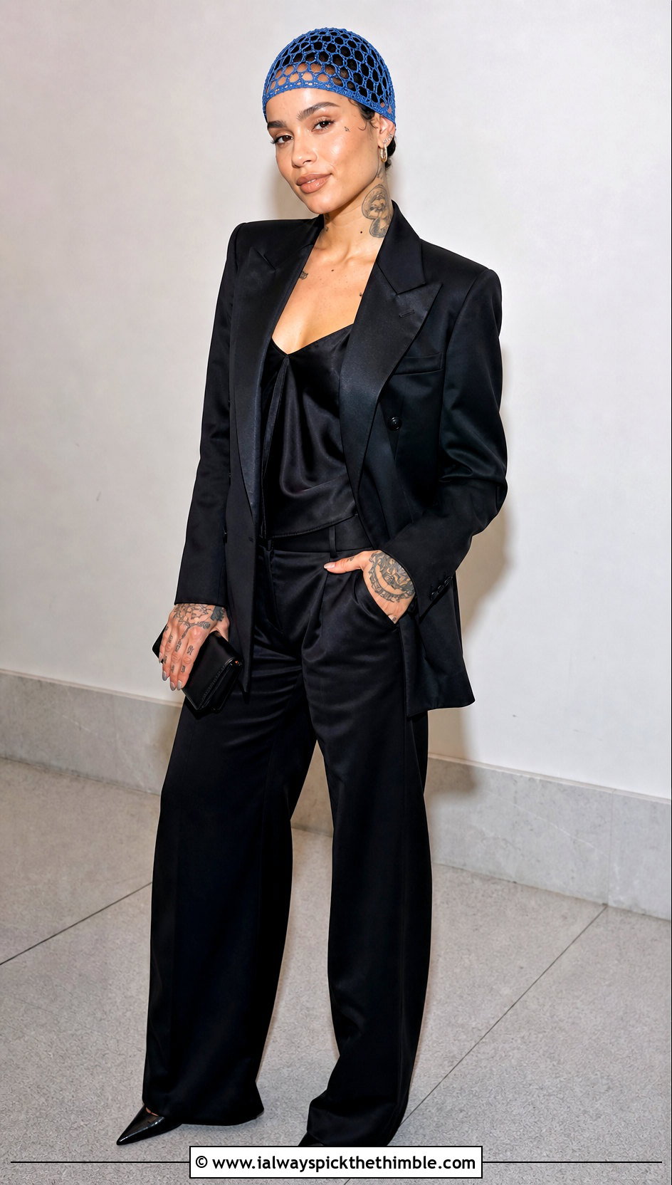 Metallic Thread Kehlani Crochet Skull Cap With Evening Suit - 15 kehlani crochet hat outfit ideas