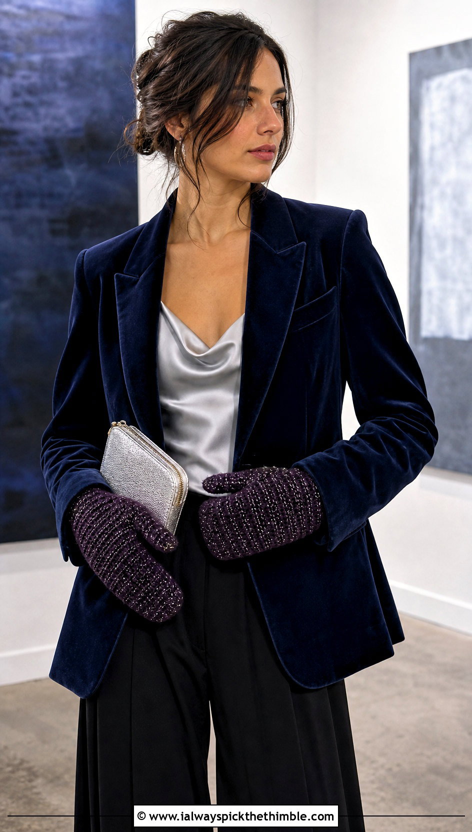 Metallic Thread Tabi Crochet Mittens With Velvet Suit - 20 Tabi Crochet Mittens outfit ideas