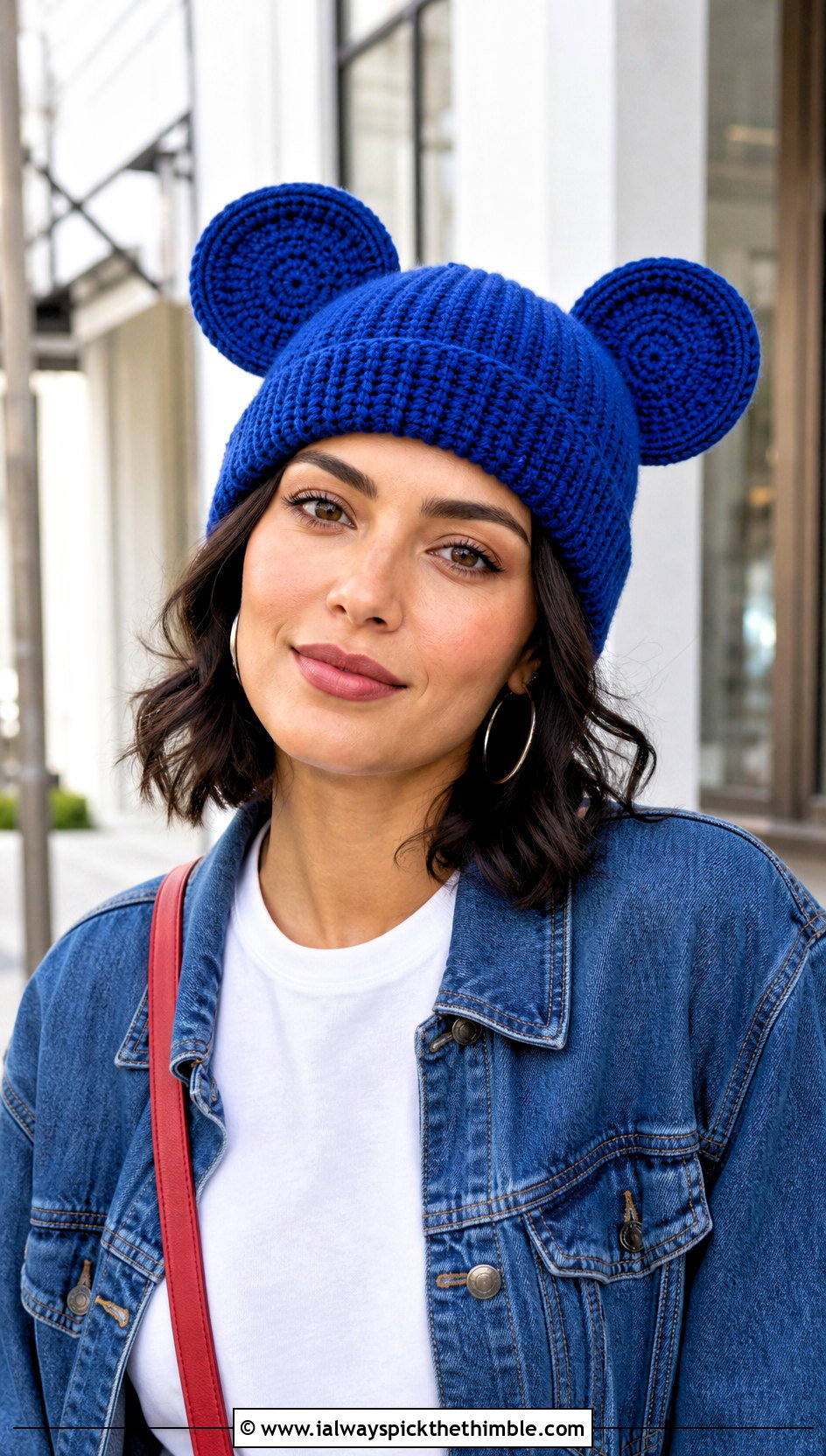 Mickey Mouse Ear Beanie With Denim Jacket - 20 disney crochet hat outfit ideas