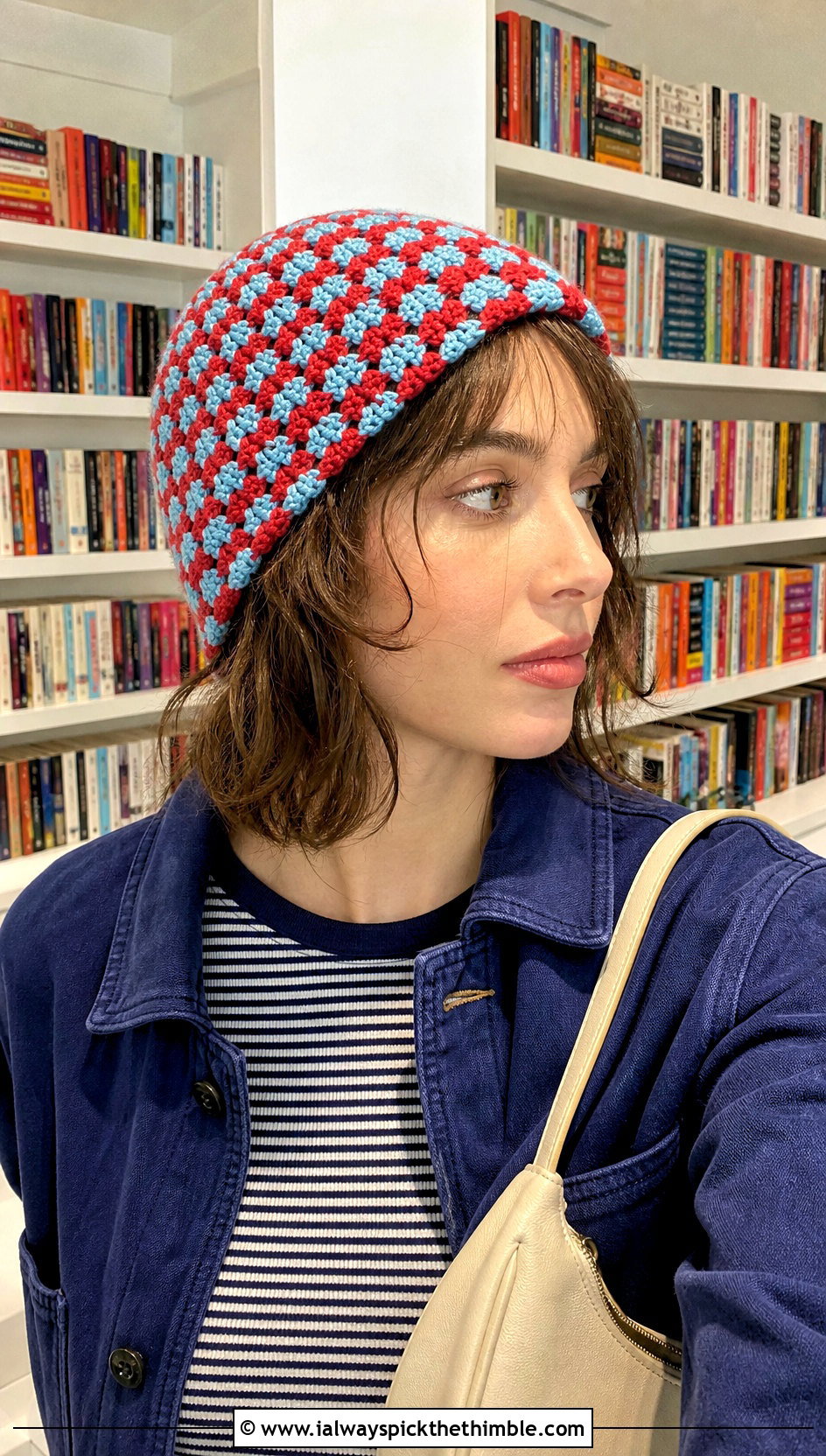 Micro Granny Square Beanie With Striped Tee And Maxi Skirt - 20 granny square beanie outfit ideas