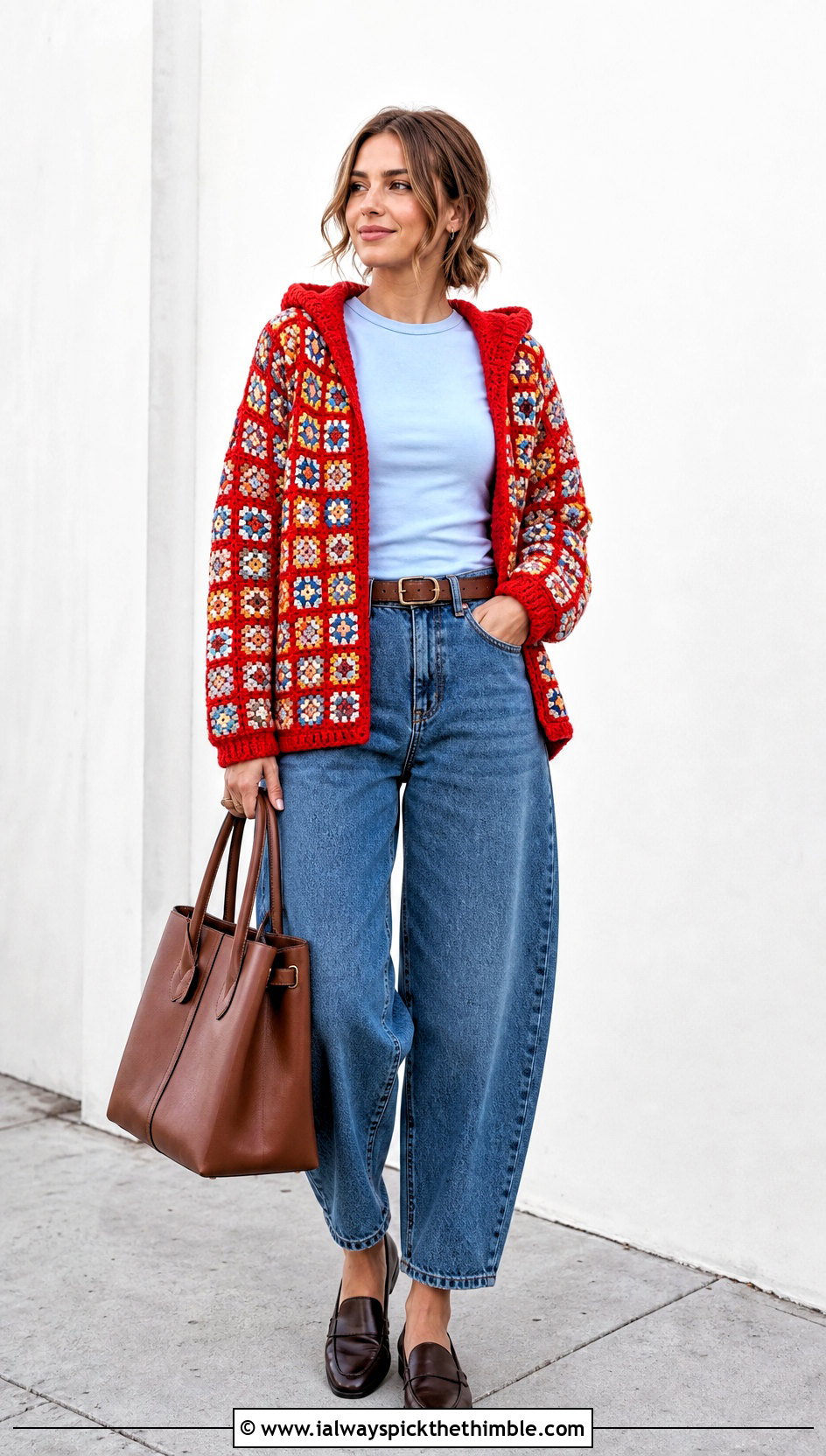 Micro Square Granny Square Hoodie With Barrel Jeans - 25 granny square hoodie outfit ideas