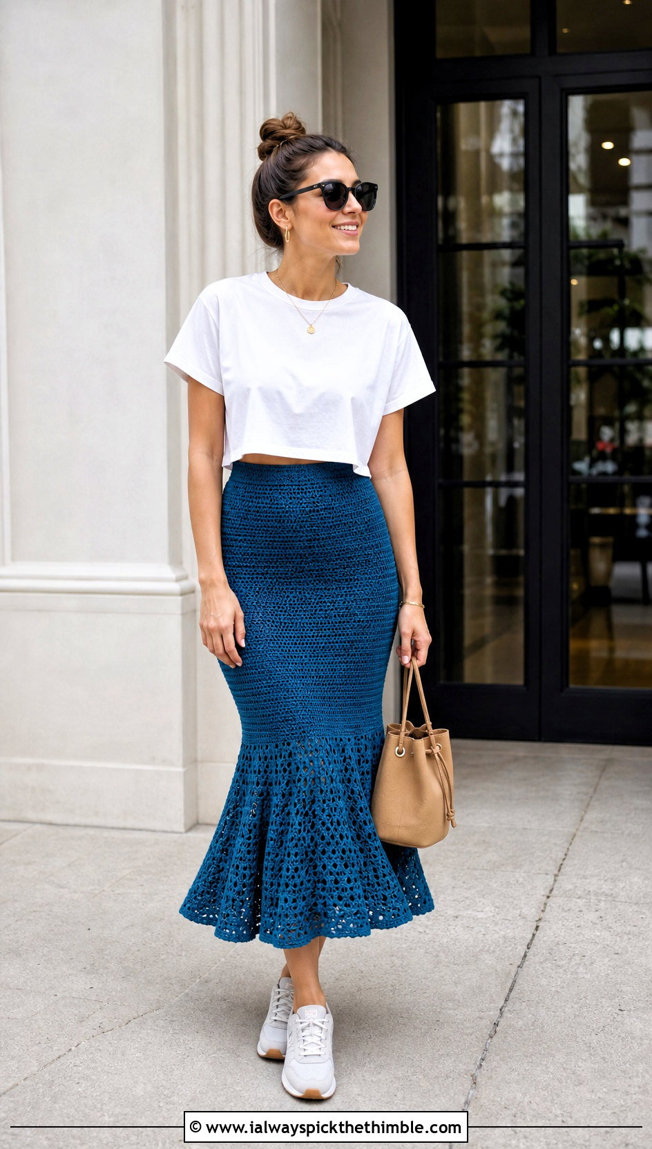 Midi Crochet Mermaid Skirt With Boxy T Shirt - 25 crochet mermaid skirt outfit ideas