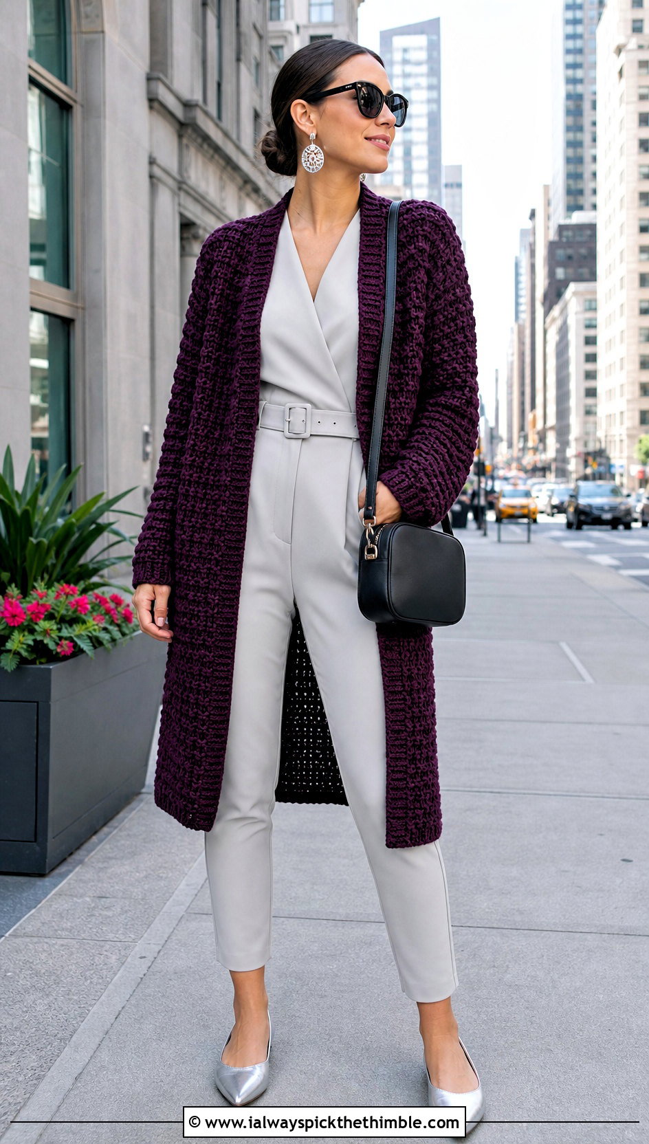 Midnight Waffle Crochet Cardigan With Fitted Jumpsuit - 15 midnight waffle crochet cardigan outfit ideas