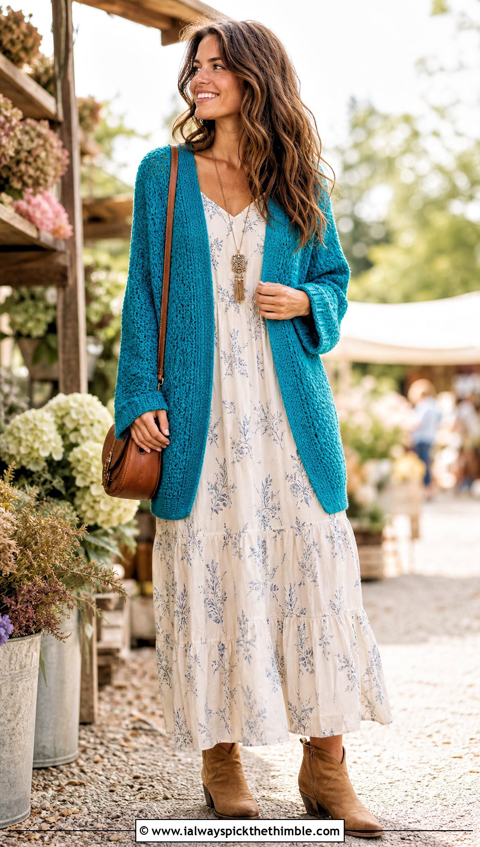 Midnight Waffle Crochet Cardigan With Tiered Maxi Dress - 15 midnight waffle crochet cardigan outfit ideas