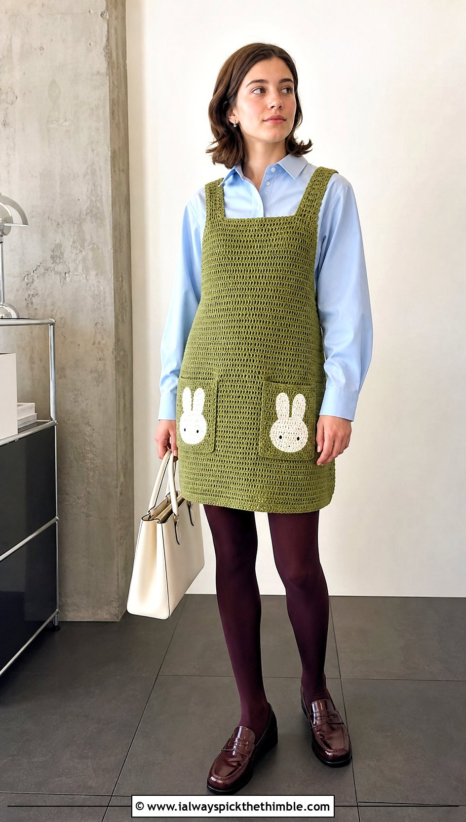 Miffy Crochet Pinafore Dress With Poplin Shirt - 20 Miffy Crochet Dress outfit ideas
