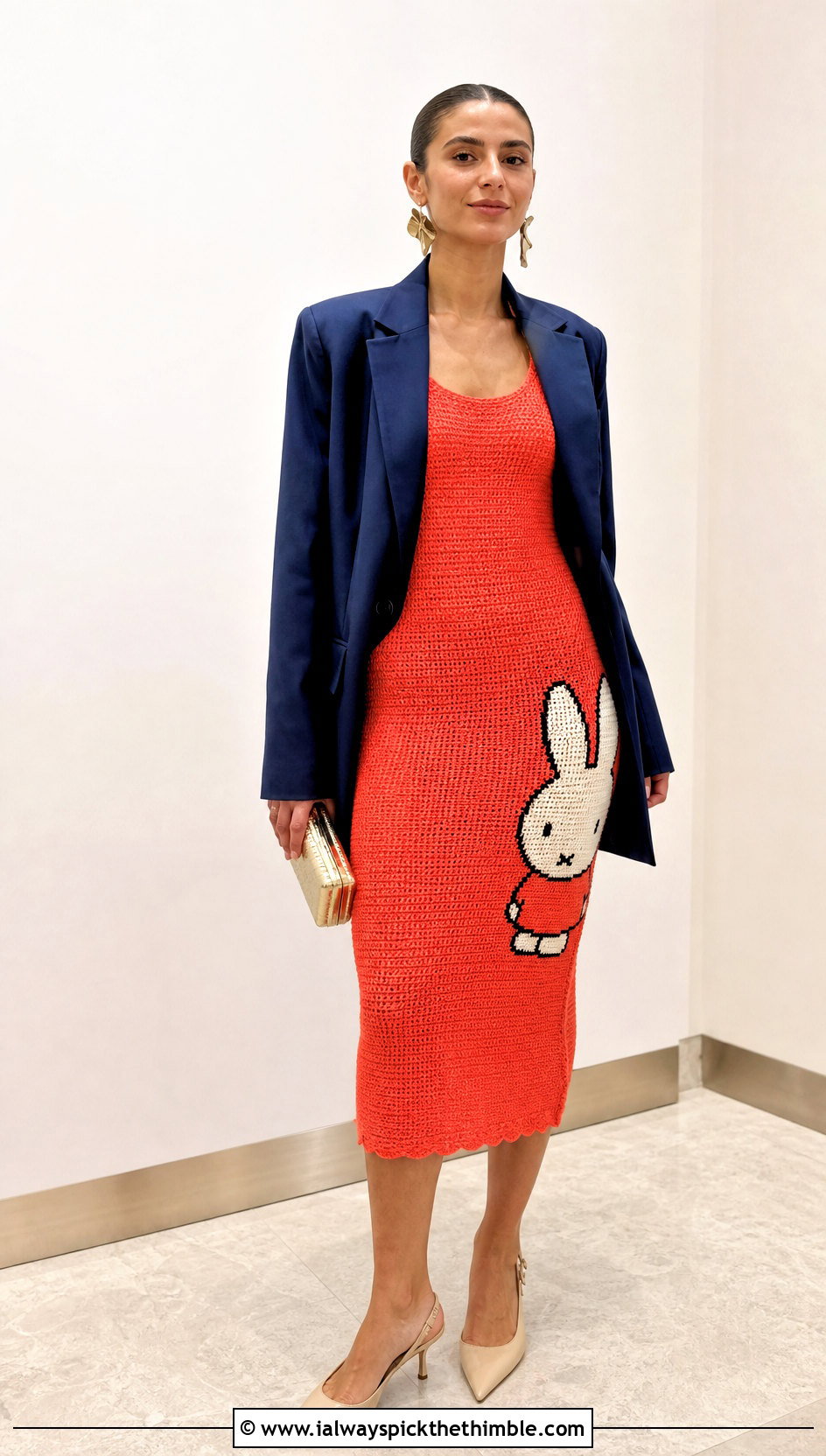 Miffy Fitted Crochet Midi Dress With Oversized Blazer - 20 Miffy Crochet Dress outfit ideas
