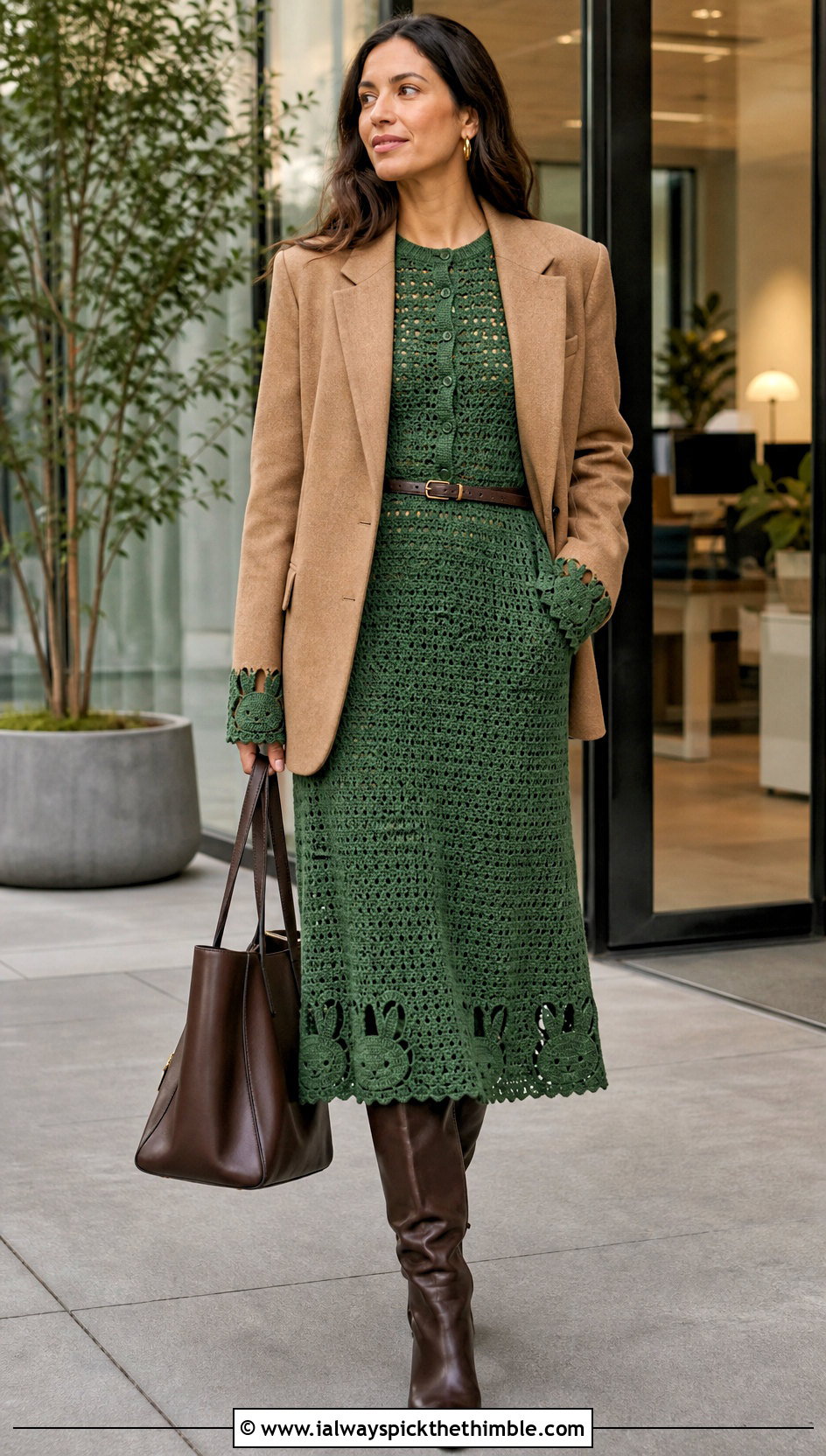Miffy Long Sleeve Crochet Midi Dress With Wool Blazer - 20 Miffy Crochet Dress outfit ideas