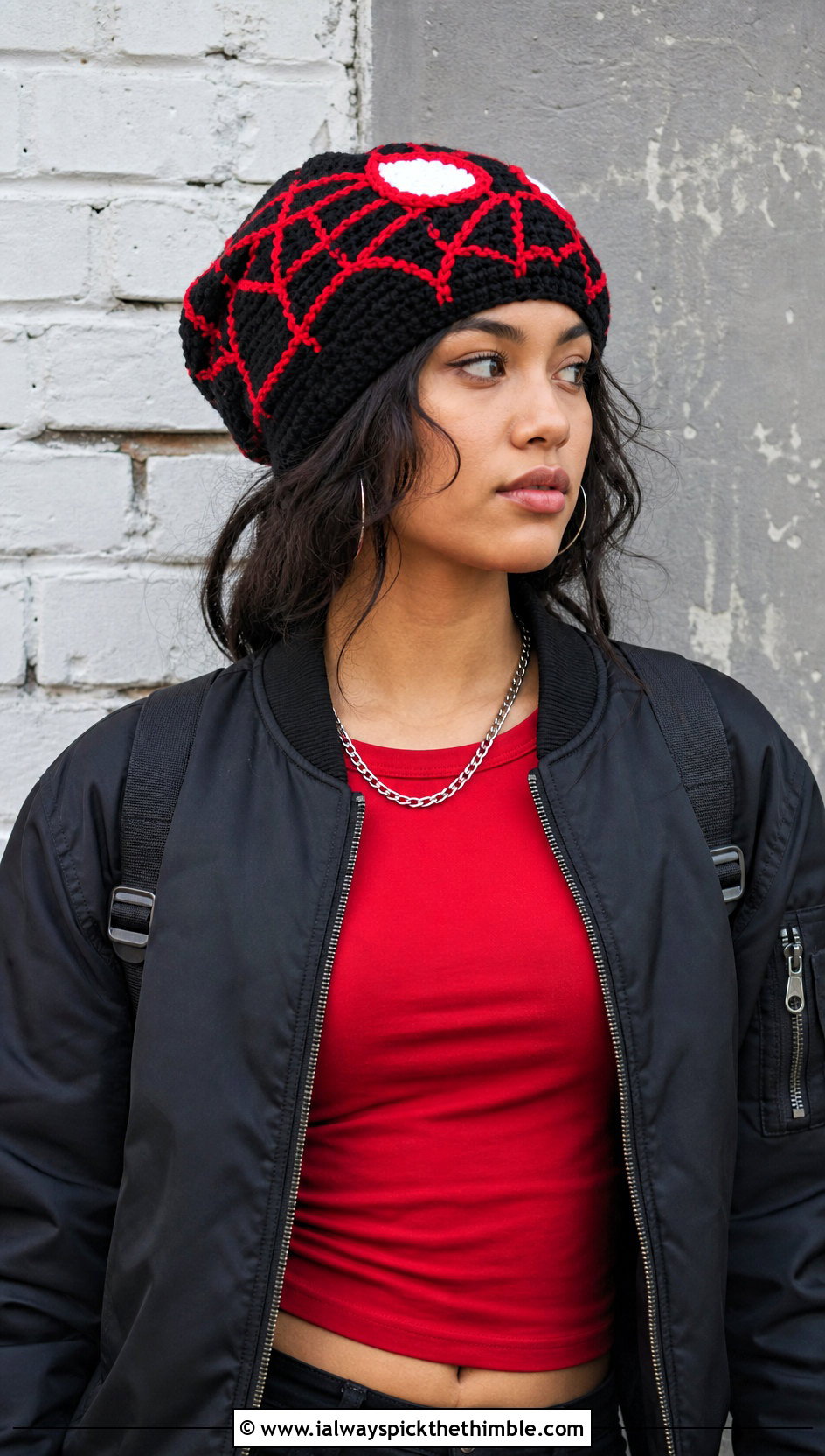 Miles Morales Crochet Slouchy Beanie With Cargo Pants - 25 spider man crochet beanie outfit ideas
